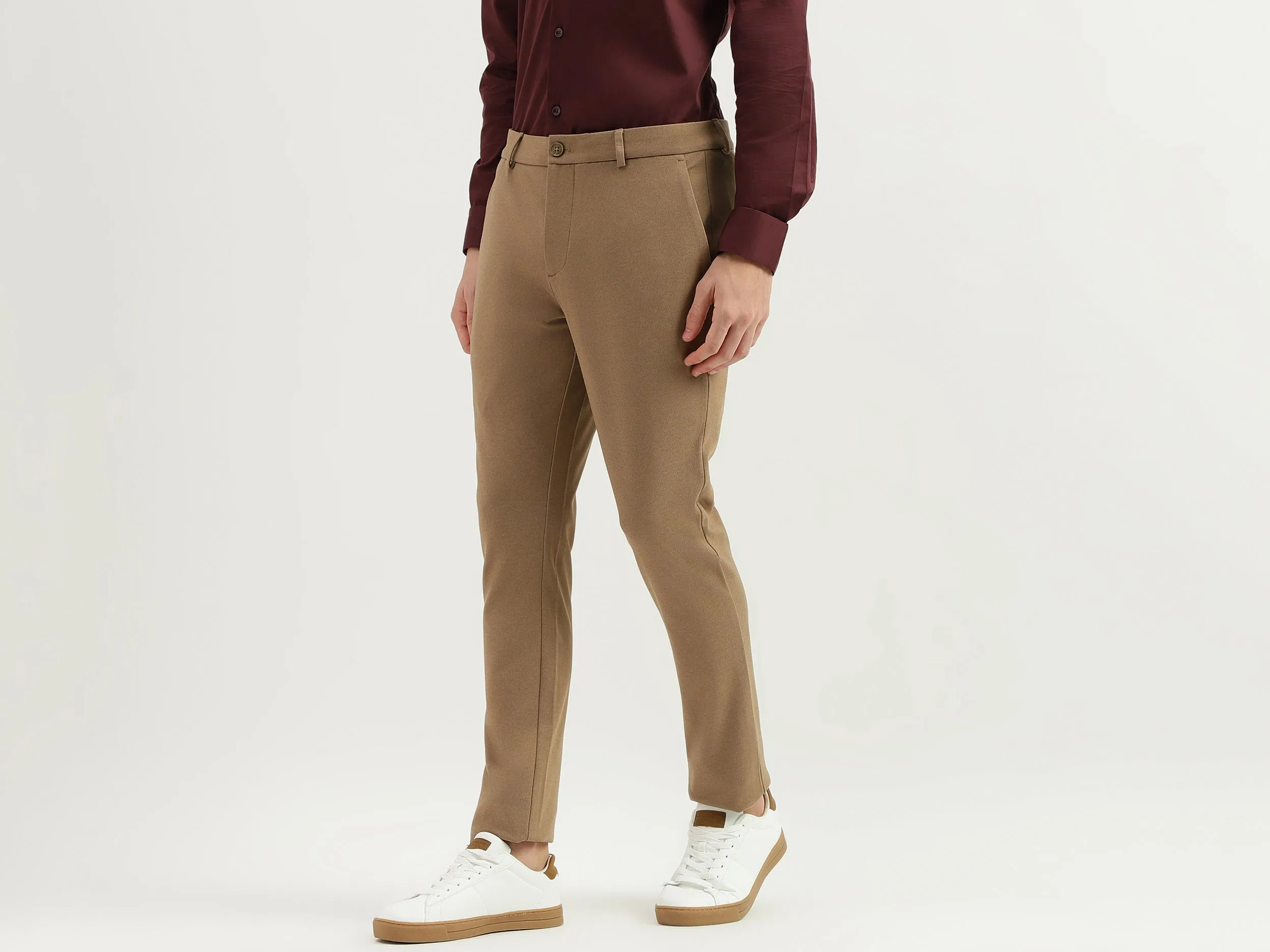Solid Mid Rise Slim Fit Trousers