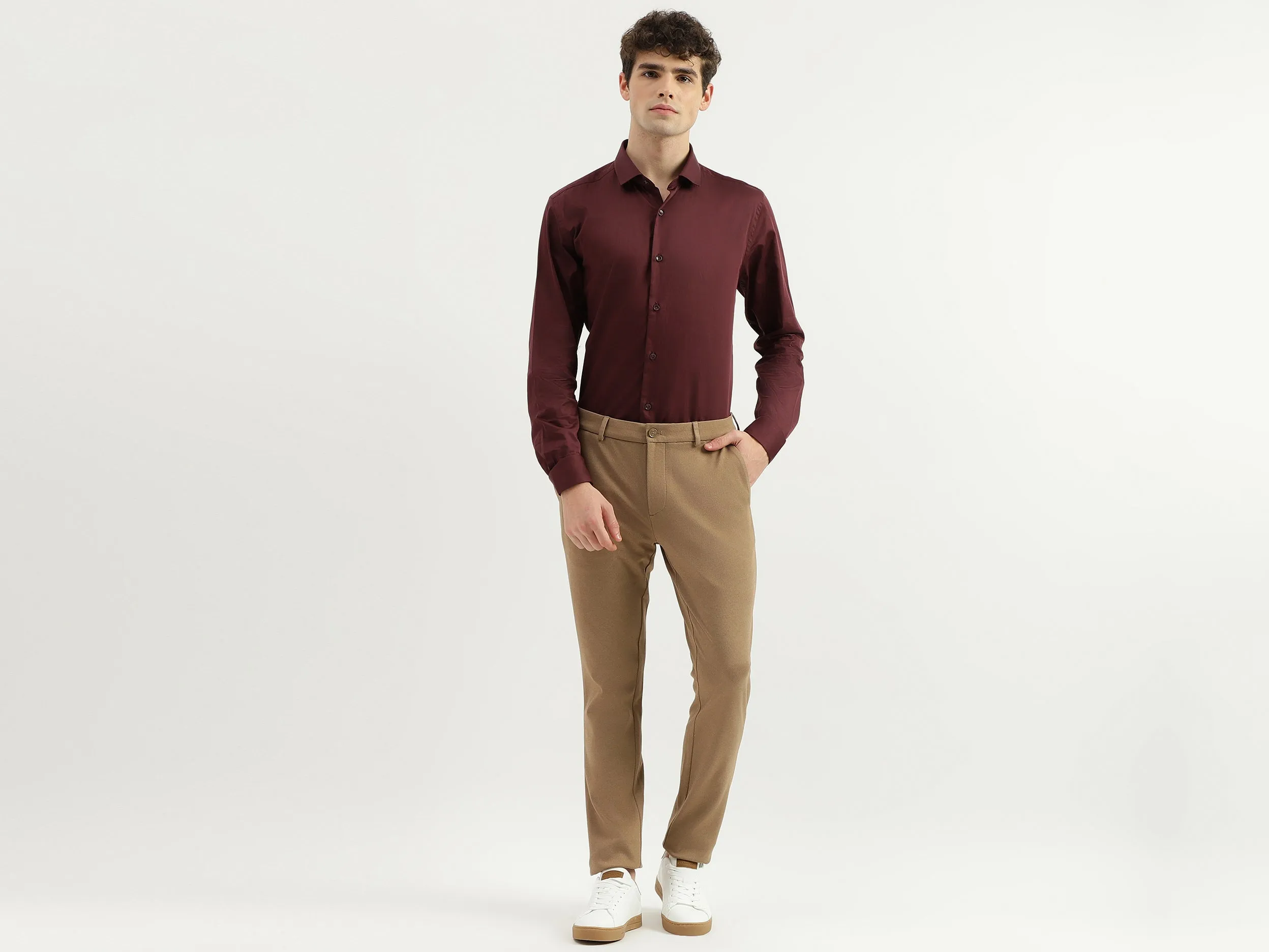 Solid Mid Rise Slim Fit Trousers