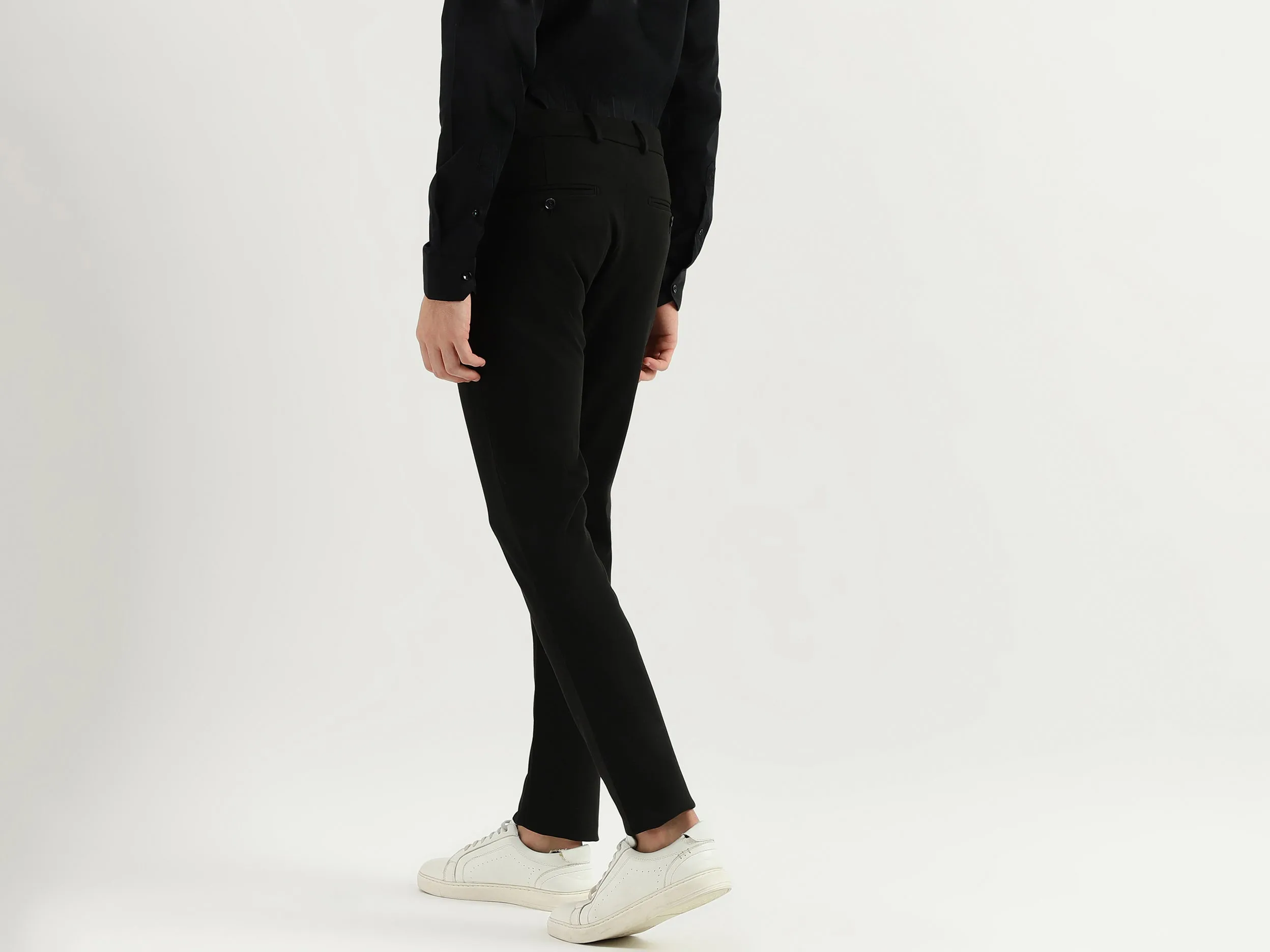 Solid Mid Rise Slim Fit Trousers