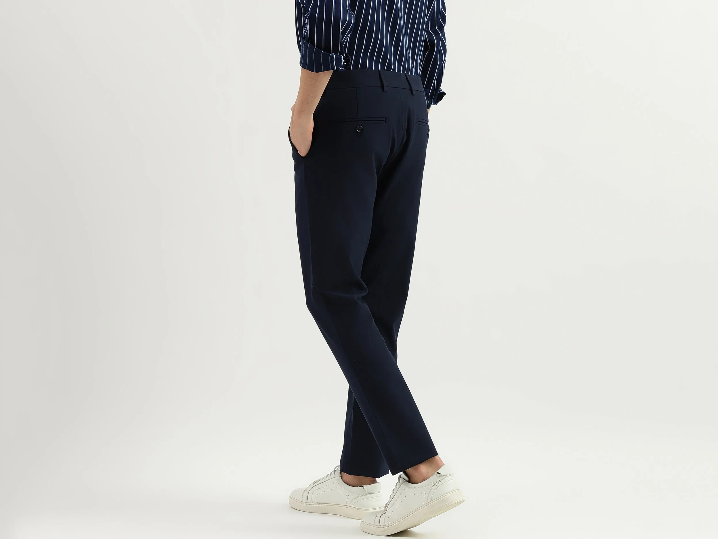 Solid Mid Rise Slim Fit Trousers