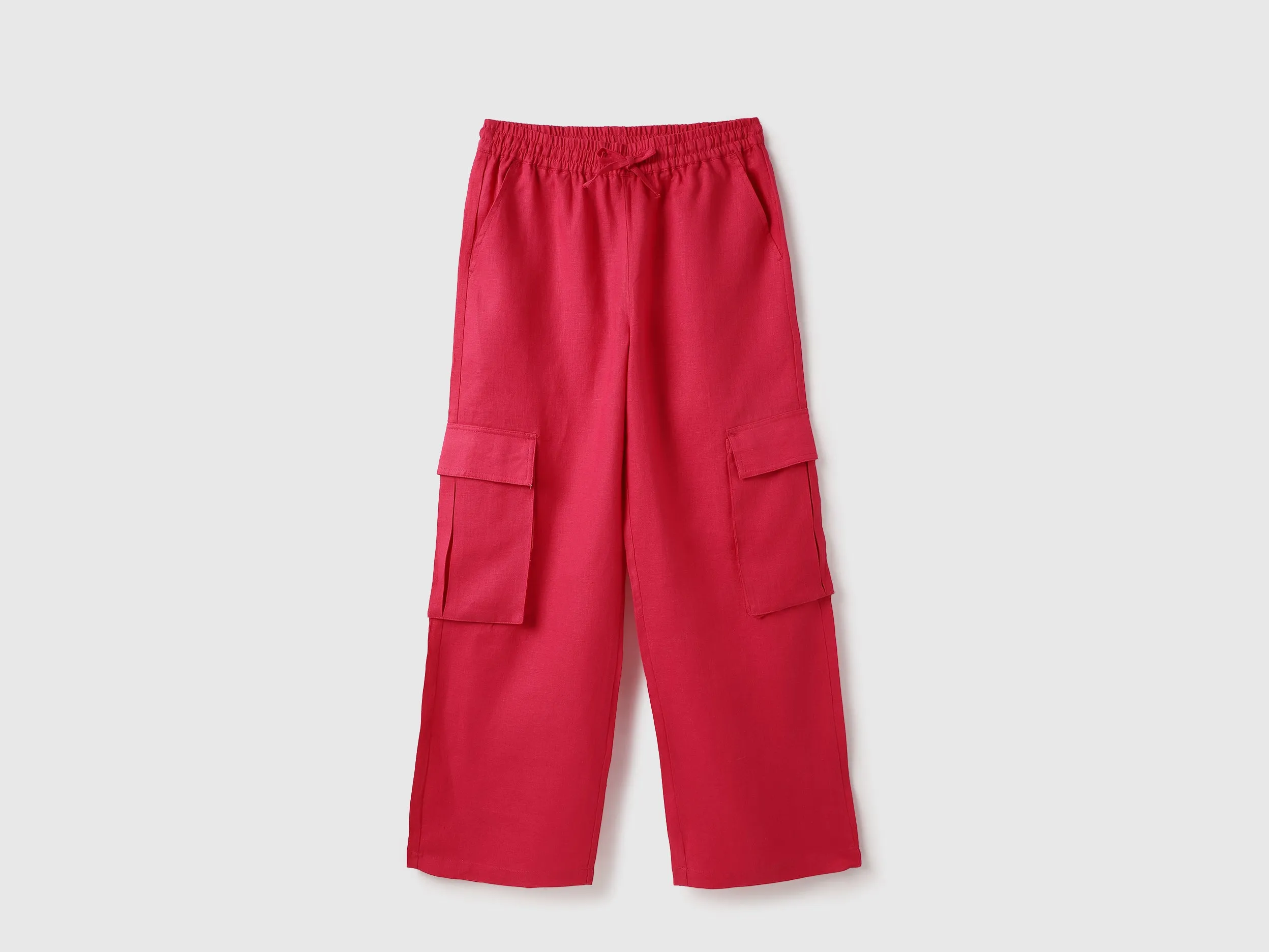 Solid Wide Leg Cargo Trousers