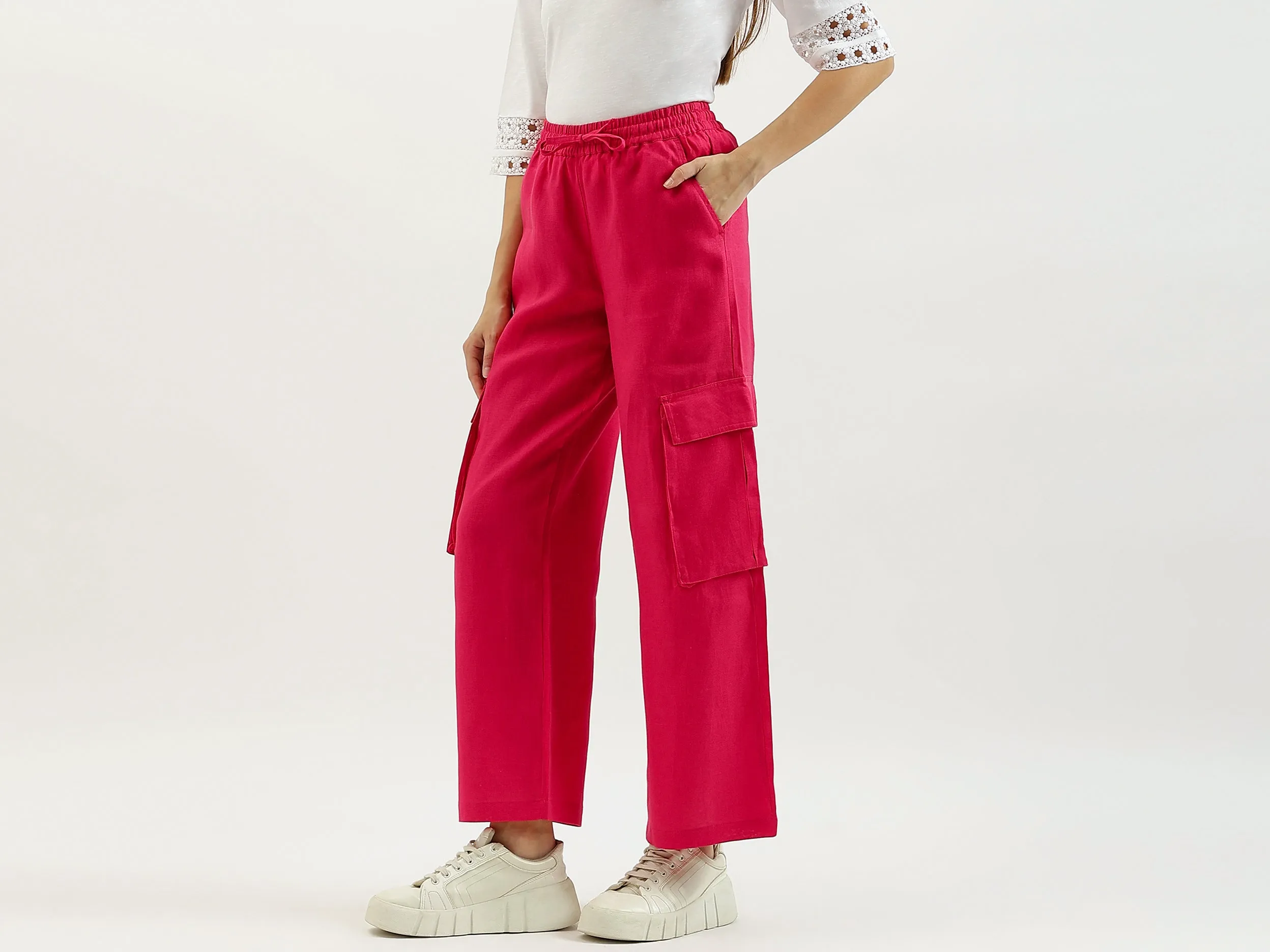 Solid Wide Leg Cargo Trousers