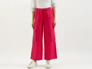 Solid Wide Leg Cargo Trousers