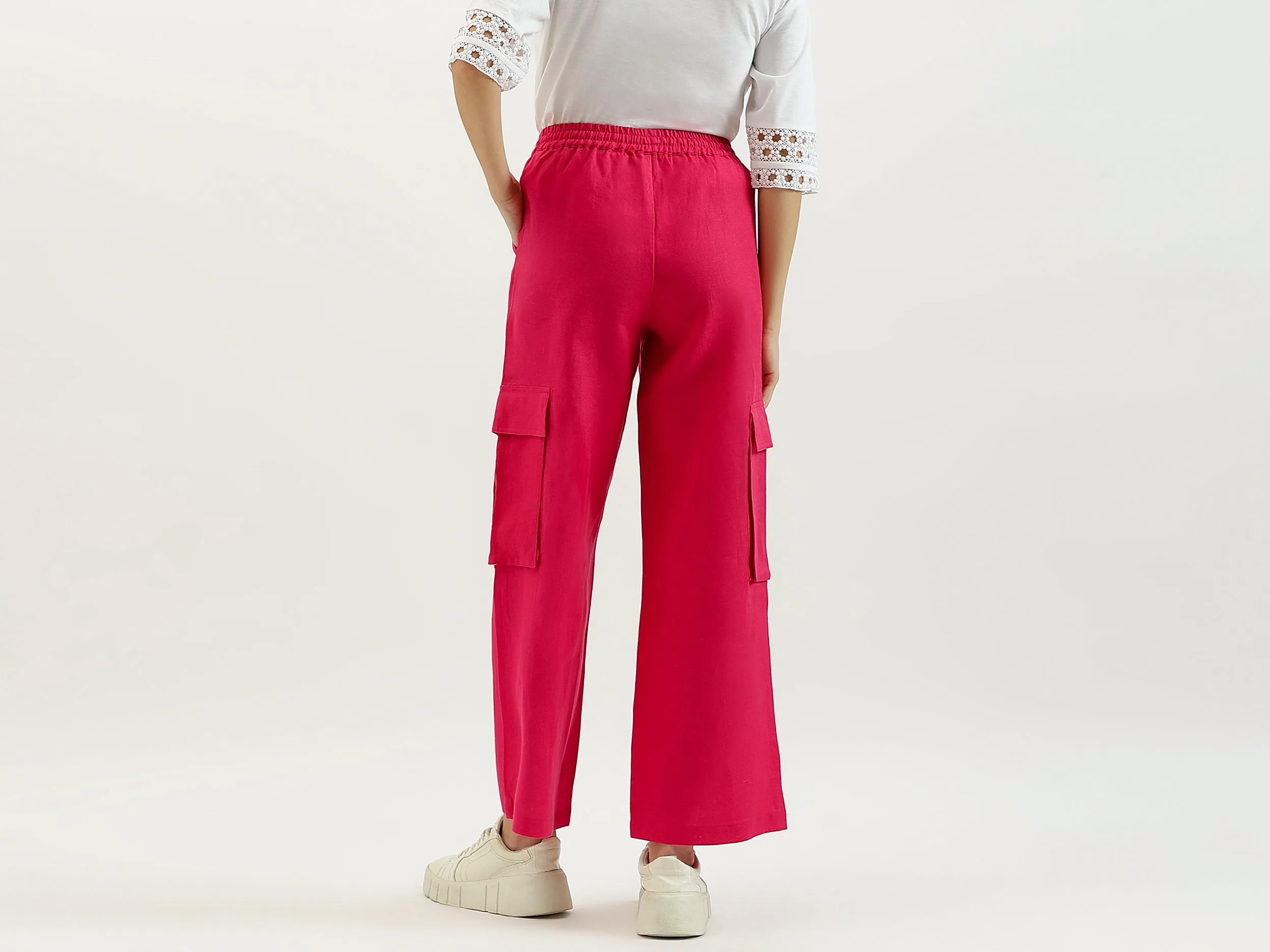 Solid Wide Leg Cargo Trousers