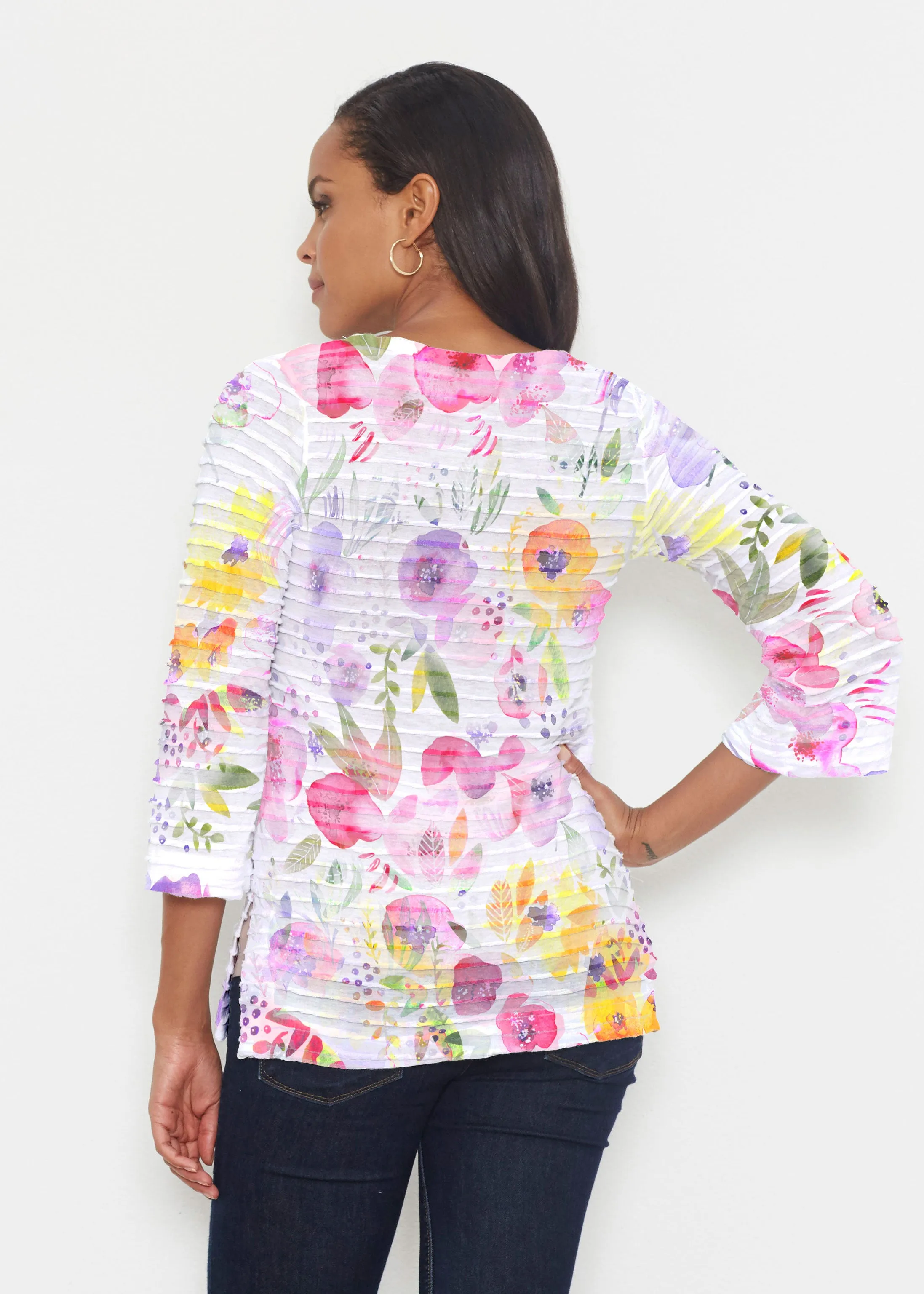 Spring Crush Pink (16061) ~ Banded 3/4 Bell-Sleeve V-Neck Tunic