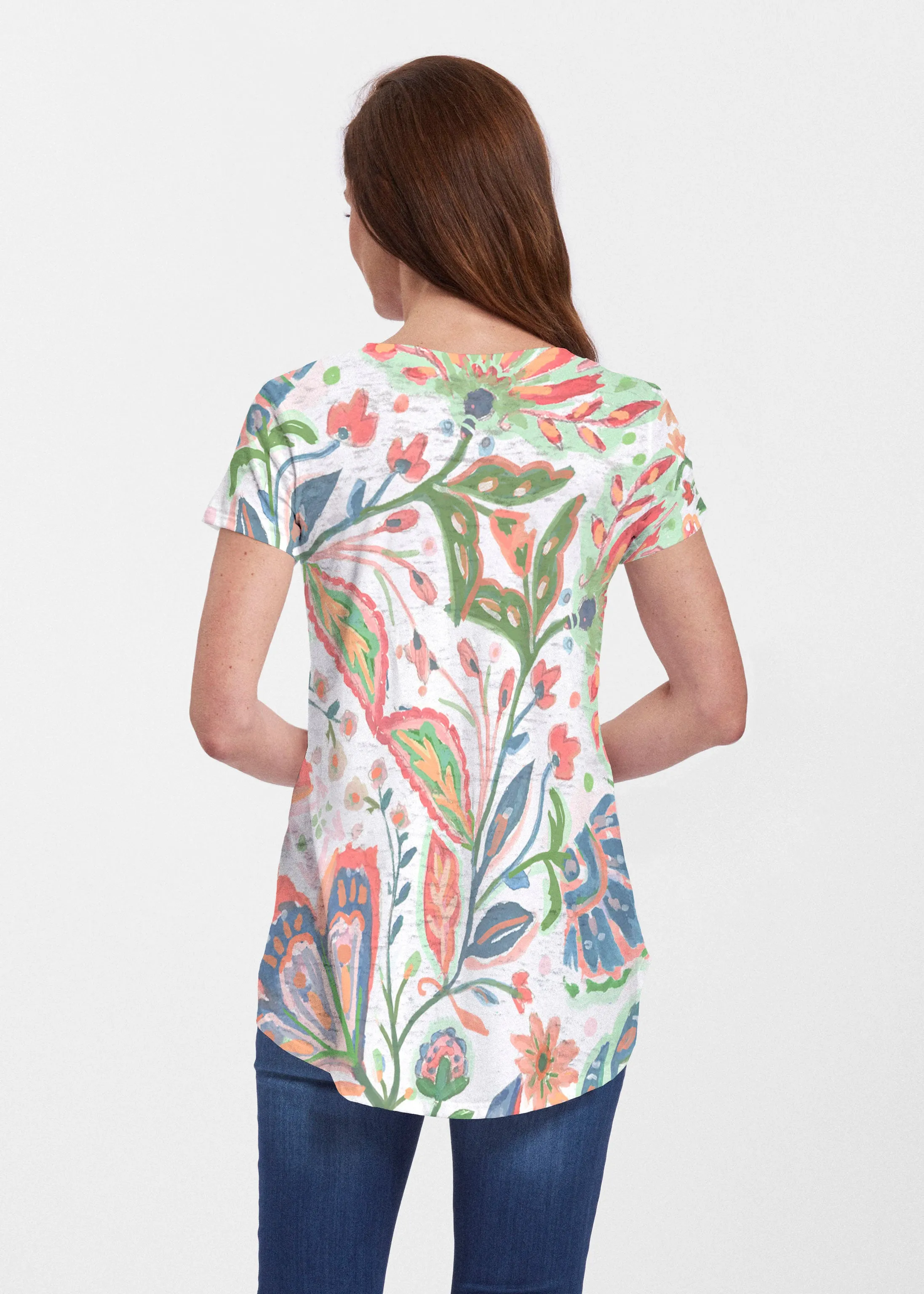 Spring Fantasy Pink (17225) ~ Signature Short Sleeve Scoop Neck Flowy Tunic