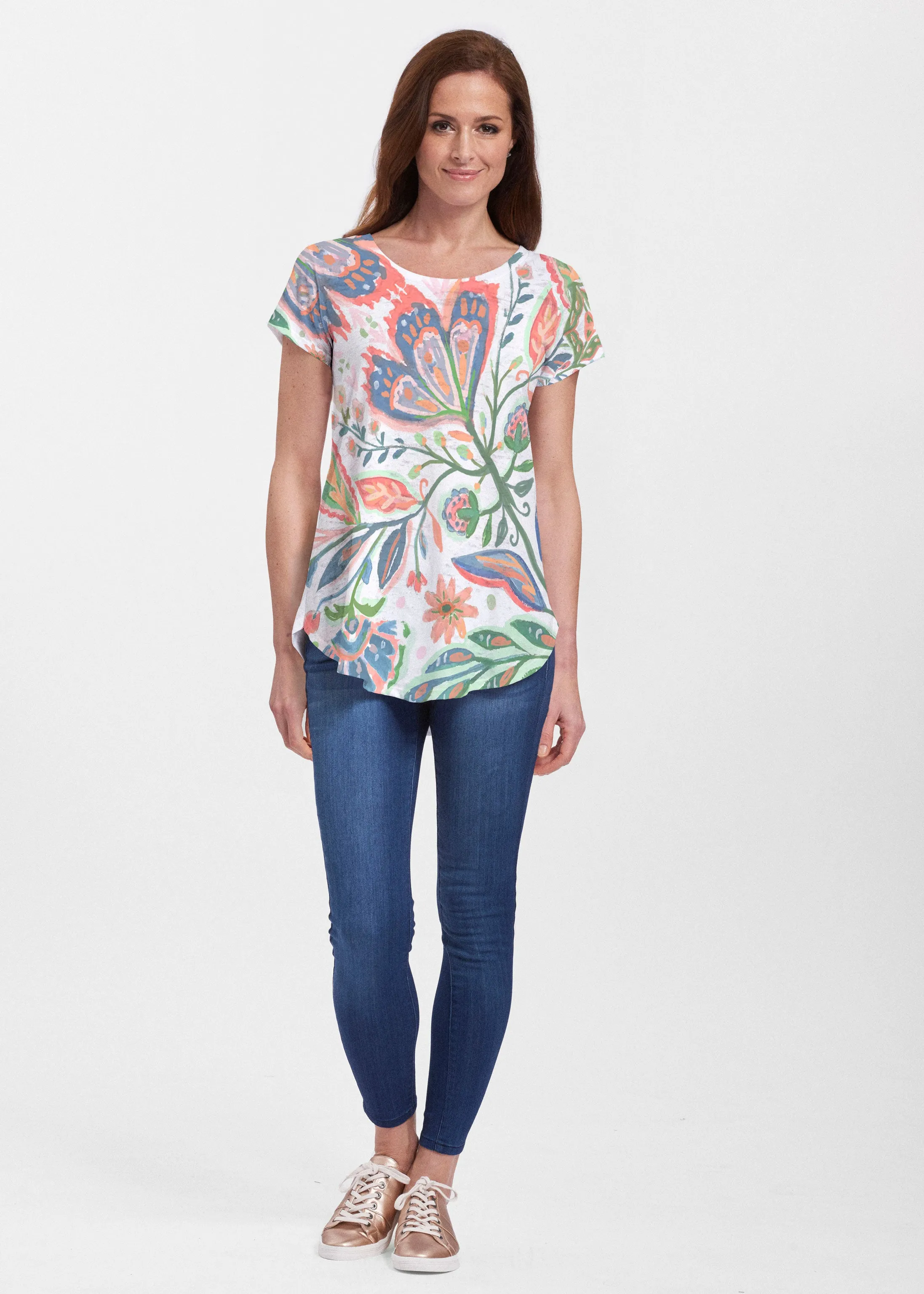 Spring Fantasy Pink (17225) ~ Signature Short Sleeve Scoop Neck Flowy Tunic