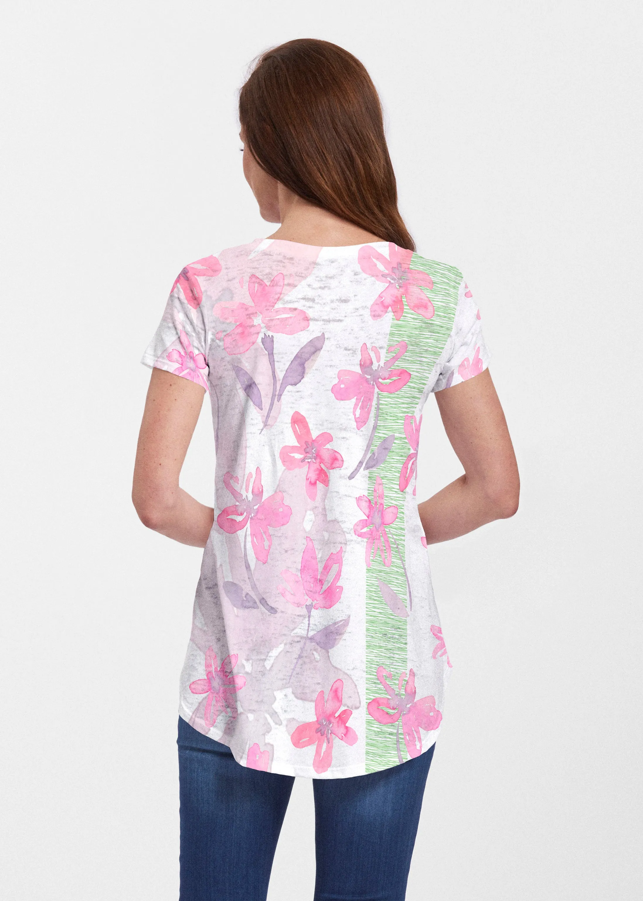 Spring Flower (10169) ~ Signature Short Sleeve Scoop Neck Flowy Tunic