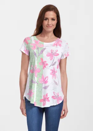 Spring Flower (10169) ~ Signature Short Sleeve Scoop Neck Flowy Tunic