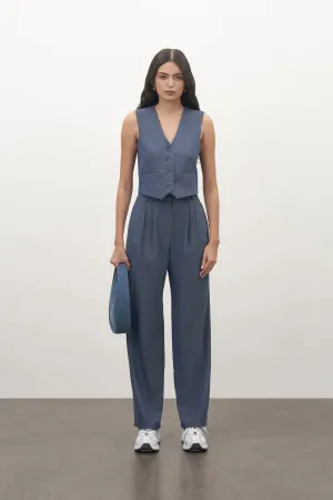 Steel Blue High Waisted Straight Leg Trousers
