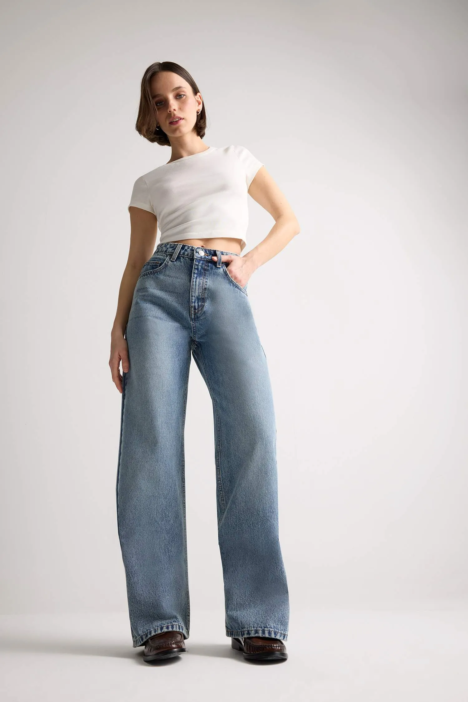 Straight Fit High Waist Wide Leg Long Jeans