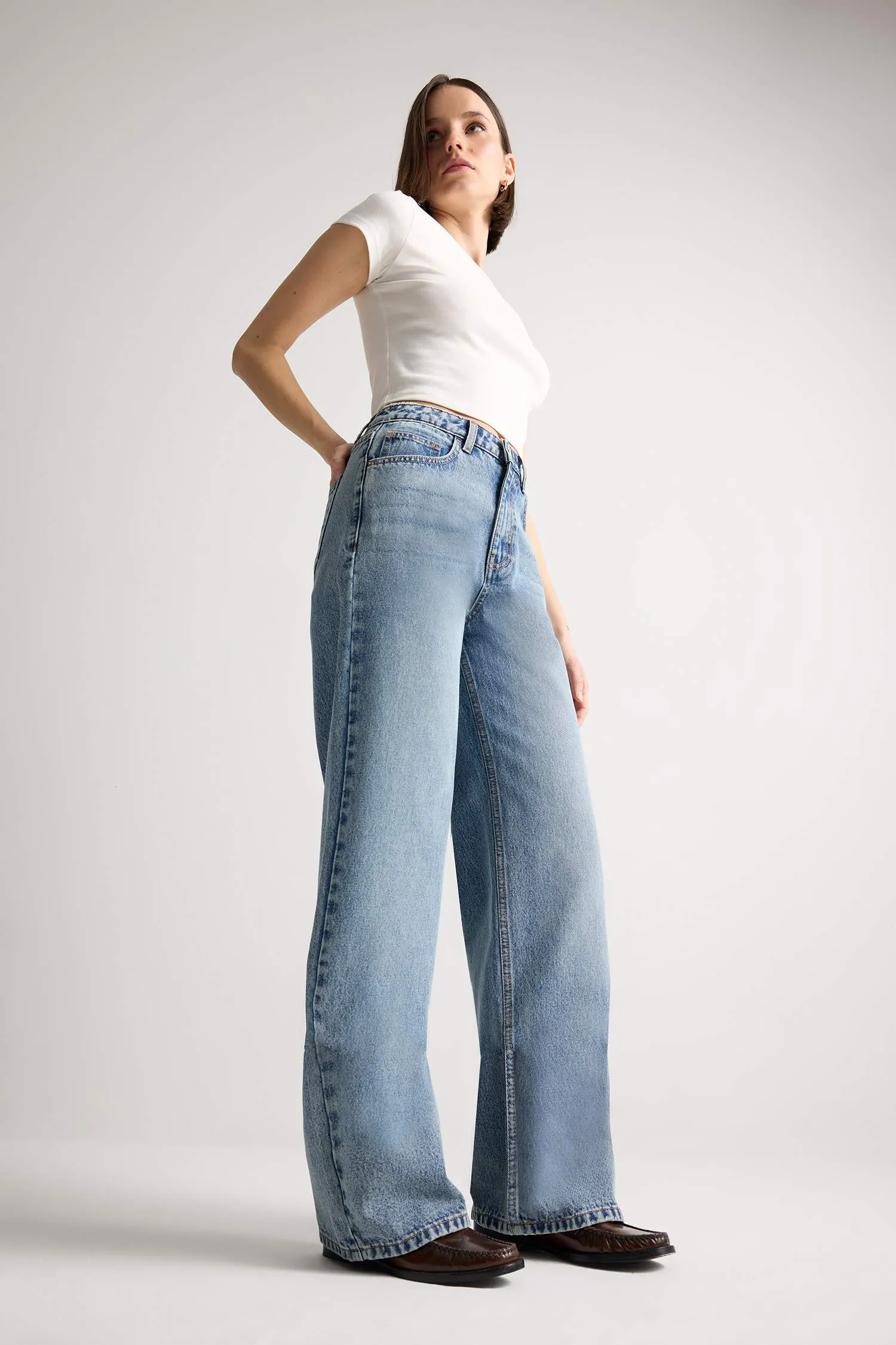 Straight Fit High Waist Wide Leg Long Jeans