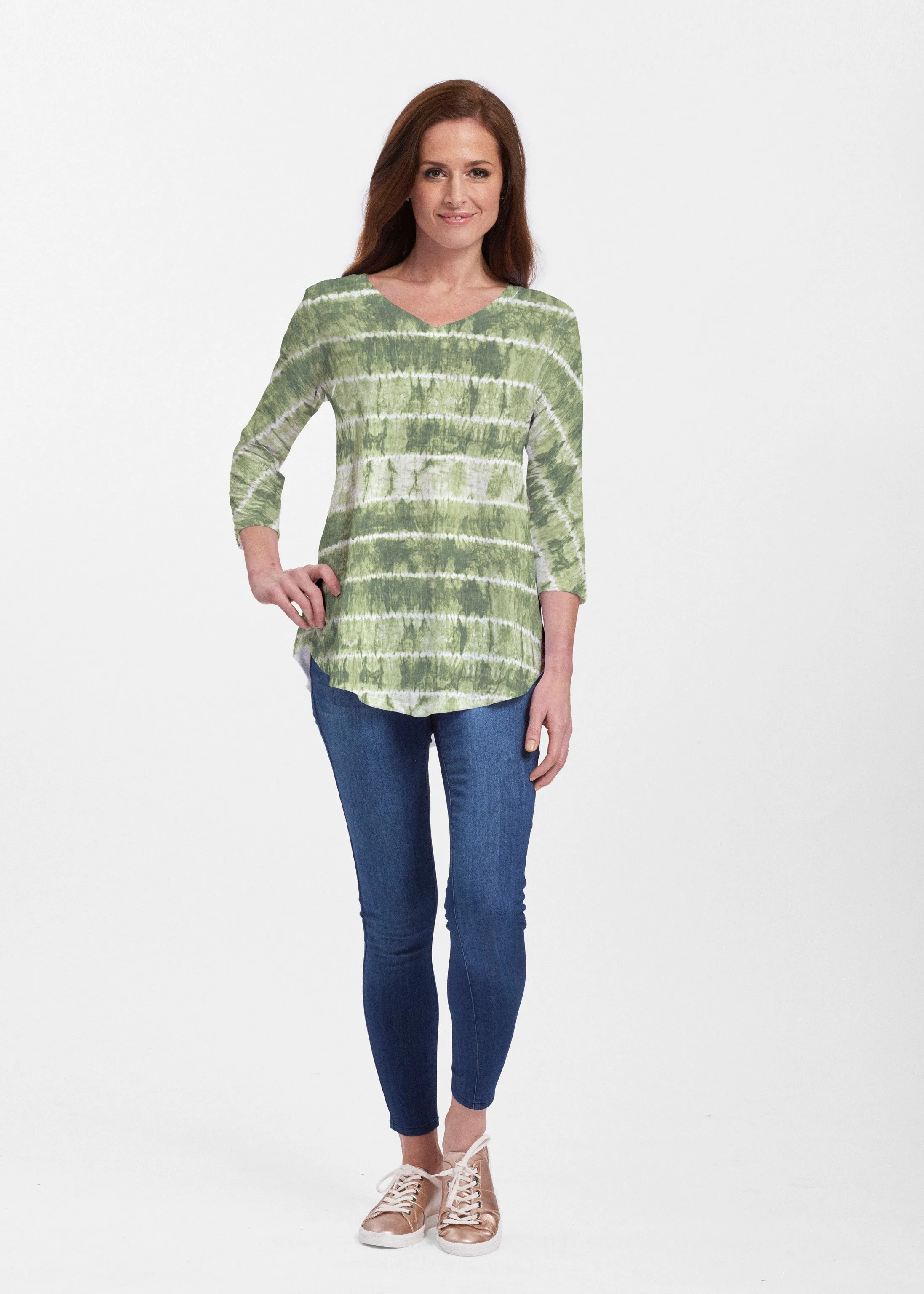 Striation Green (14250) ~ Signature V-neck Flowy Tunic