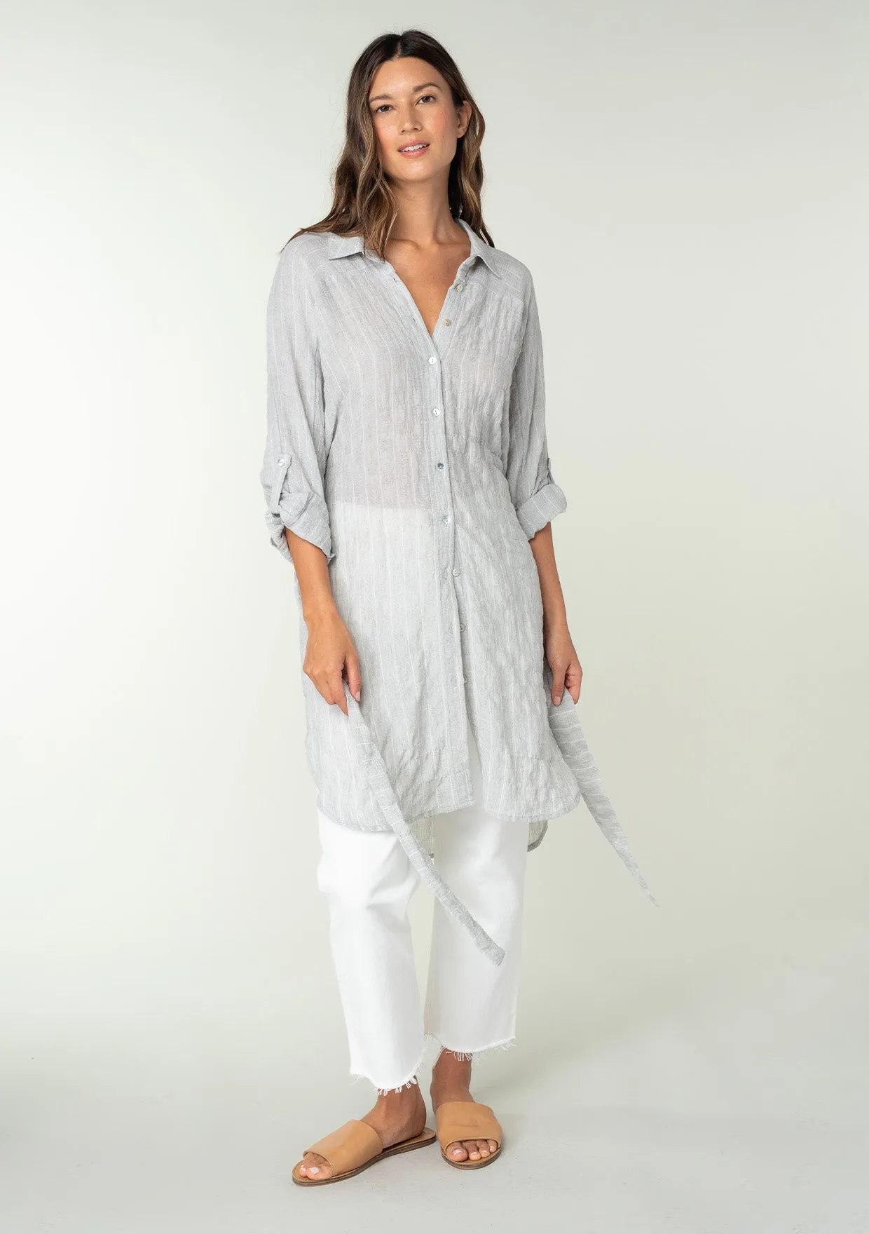 Striped Belted Button Down Collared Tunic