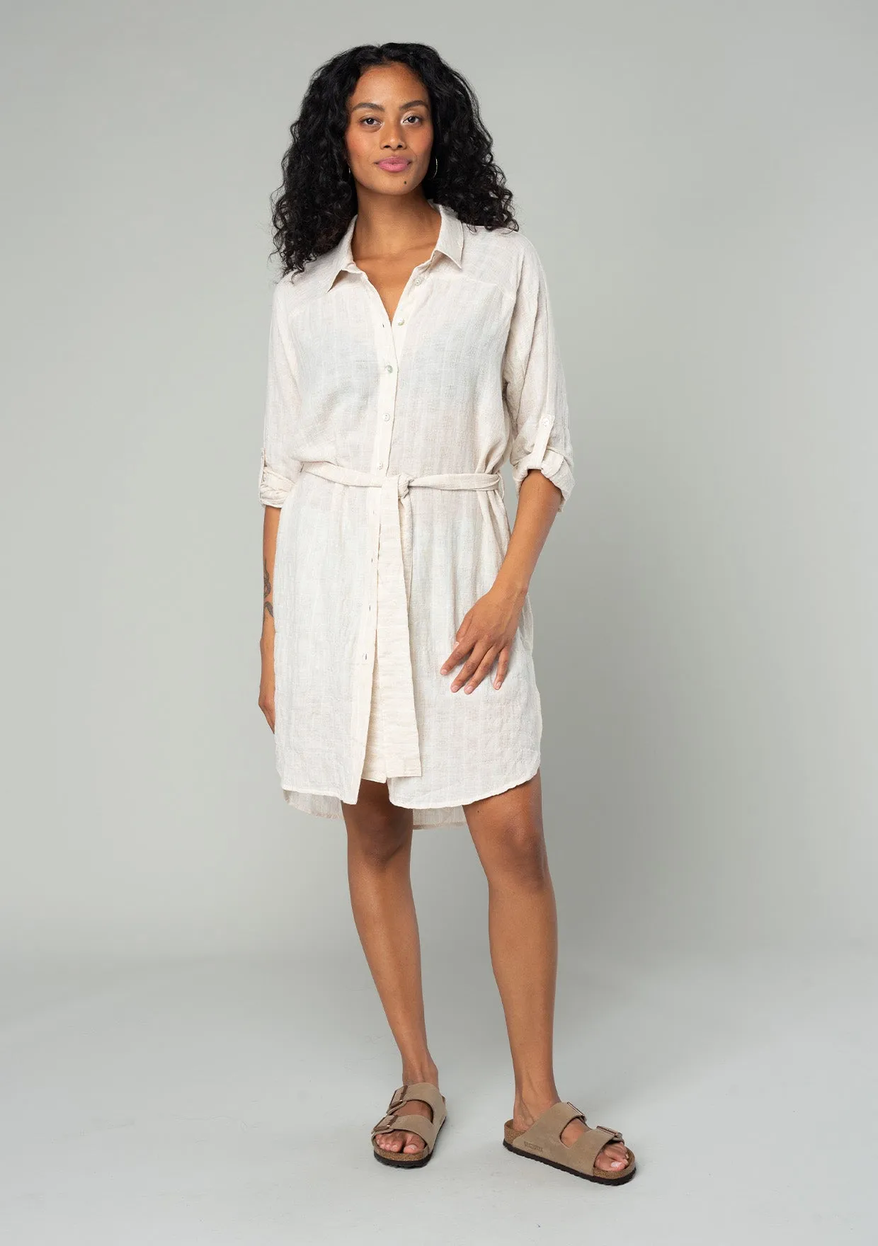 Striped Belted Button Down Collared Tunic