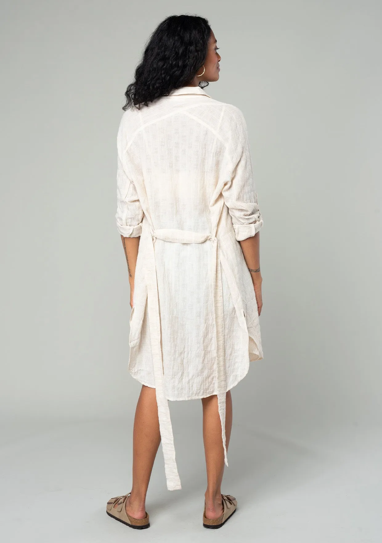 Striped Belted Button Down Collared Tunic