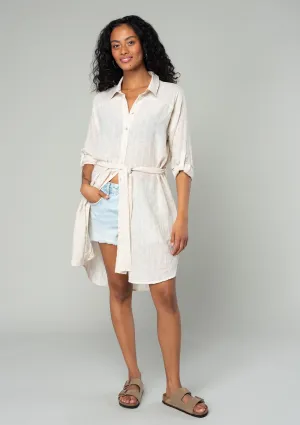 Striped Belted Button Down Collared Tunic