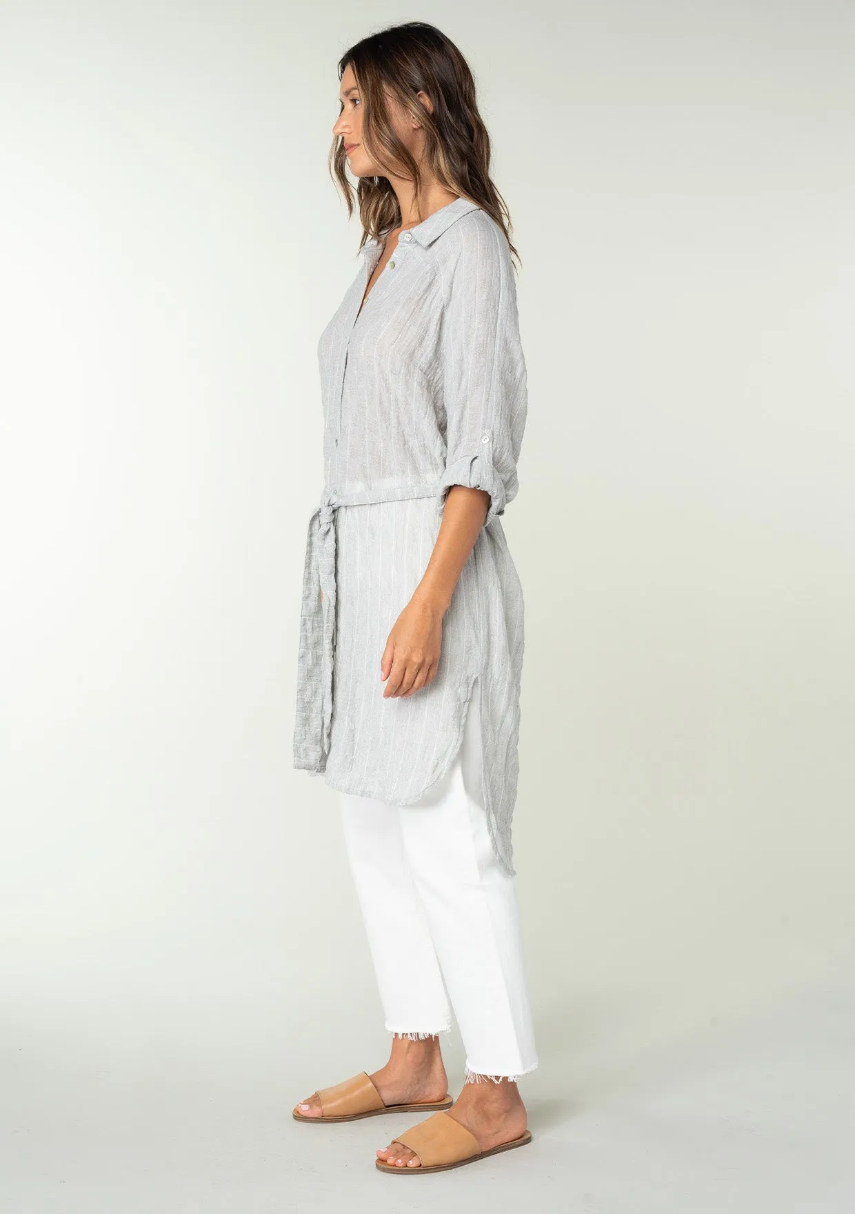 Striped Belted Button Down Collared Tunic