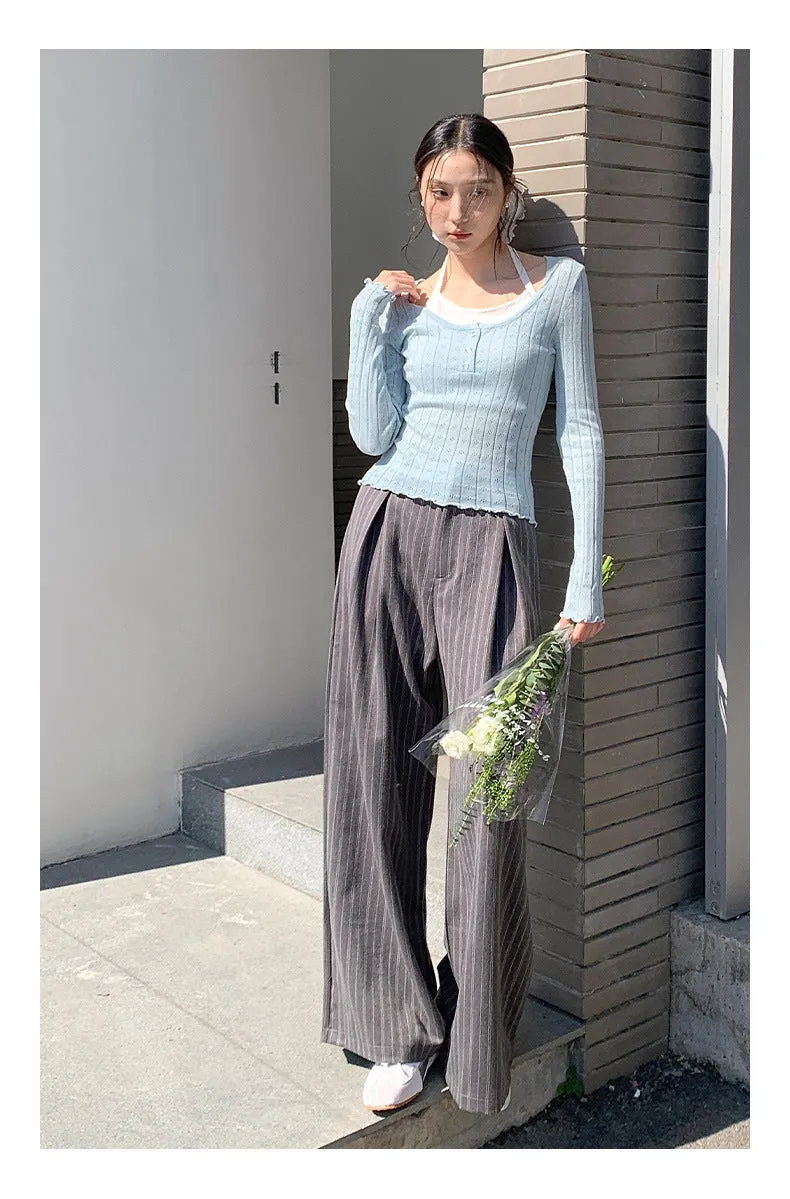 Striped wide-leg pants
