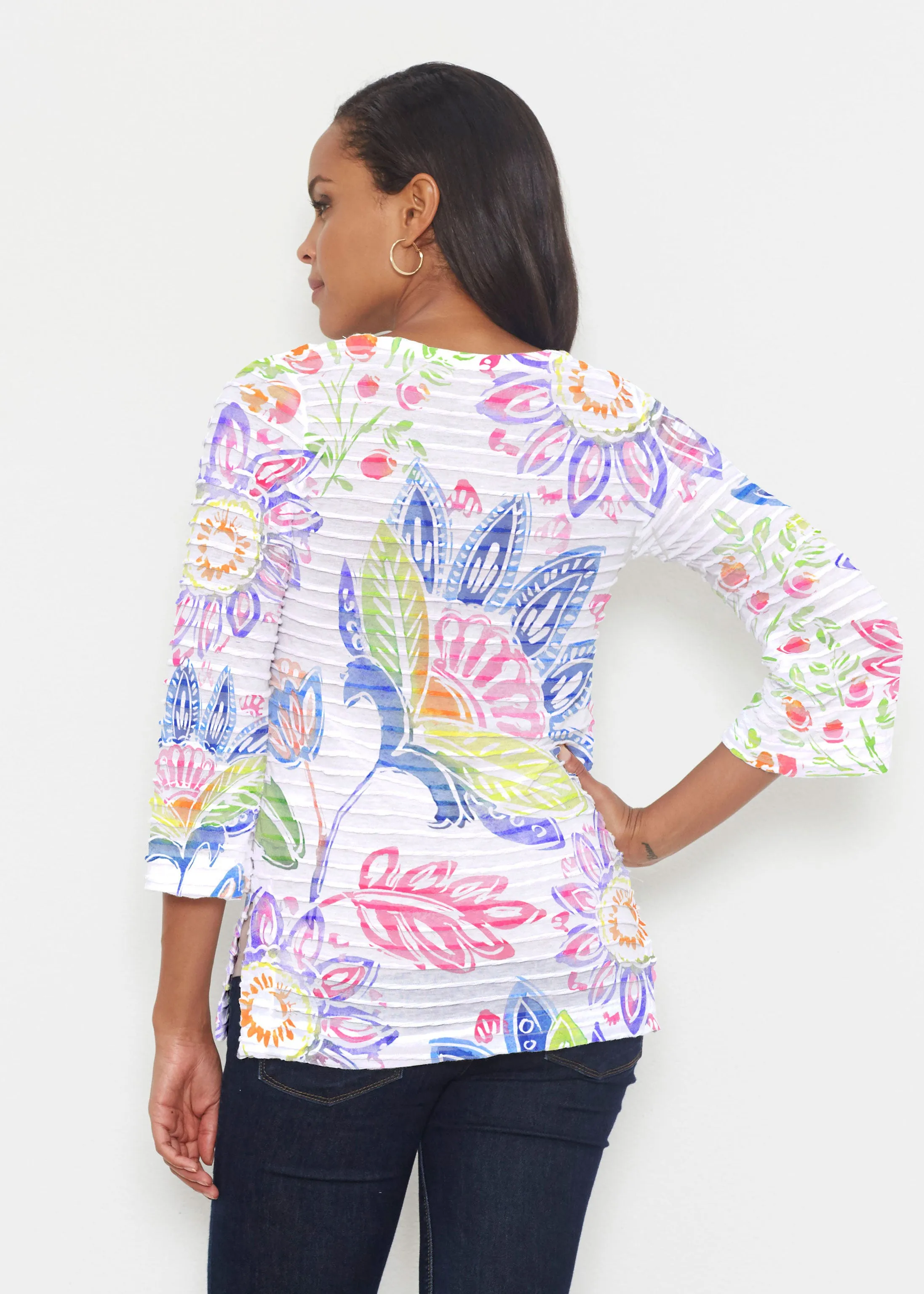 Summertime (13421) ~ Banded 3/4 Bell-Sleeve V-Neck Tunic