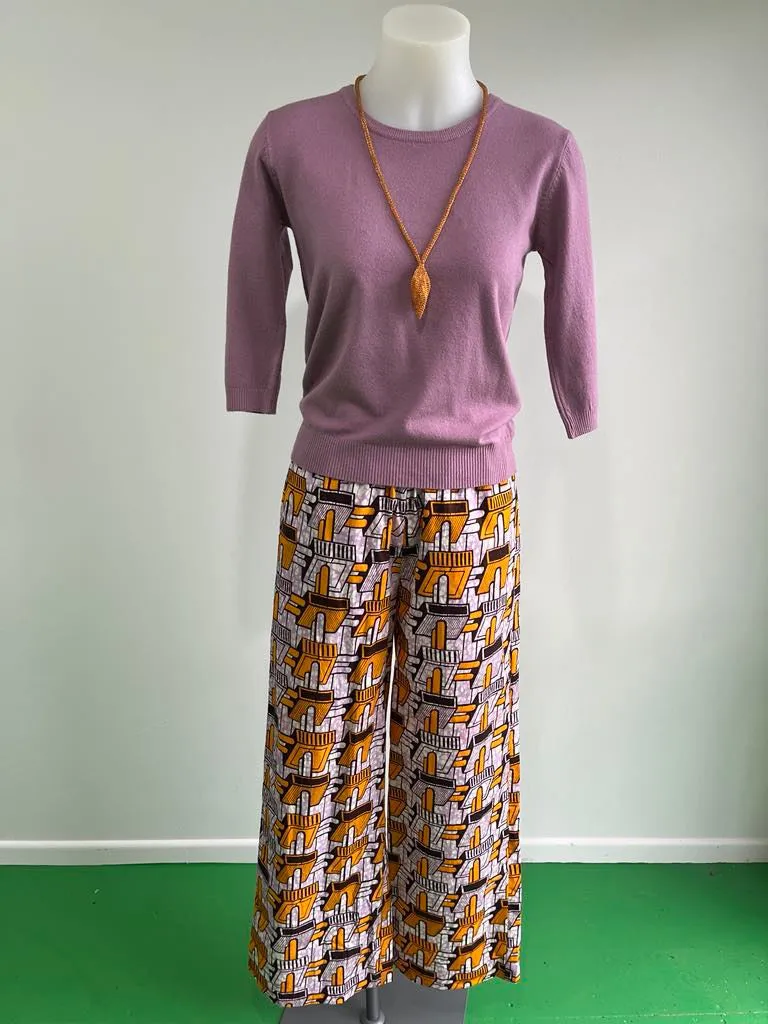 Surge Mustard   Lavender African Wax Print Wide Leg Trousers