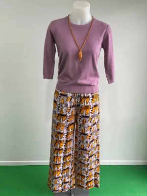 Surge Mustard   Lavender African Wax Print Wide Leg Trousers