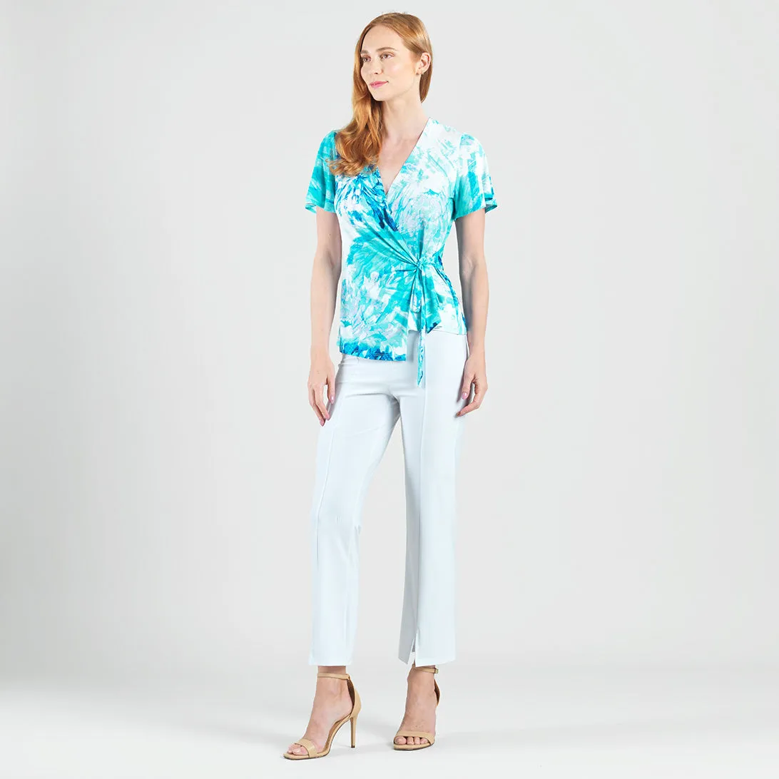 Surplice Faux Wrap Side Tie Top - Ocean Petal