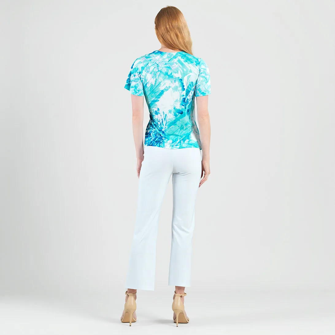 Surplice Faux Wrap Side Tie Top - Ocean Petal