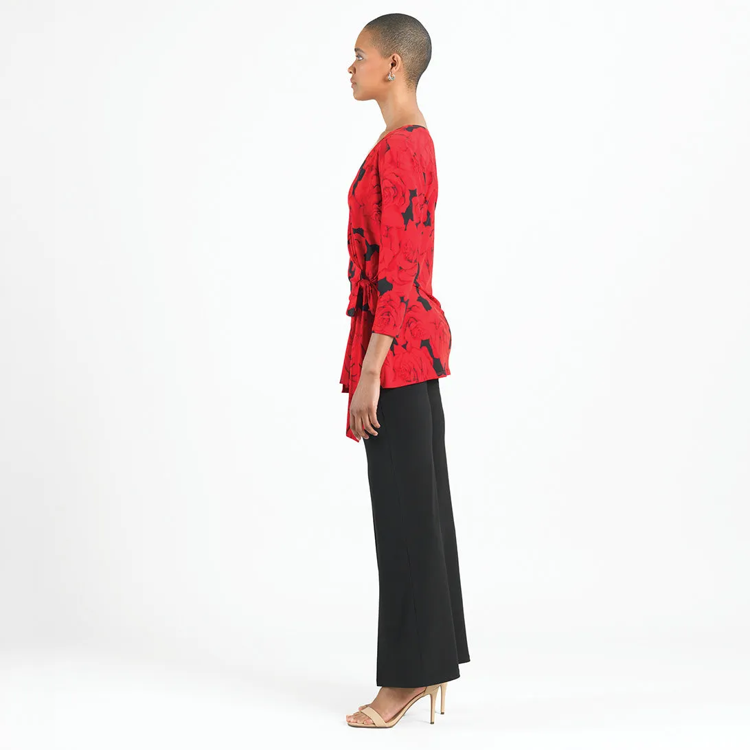 Surplice Faux Wrap Side Tie Tunic - Rose Floret - Limited Sizes!