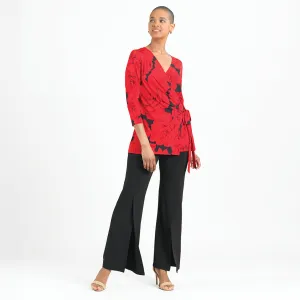 Surplice Faux Wrap Side Tie Tunic - Rose Floret - Limited Sizes!