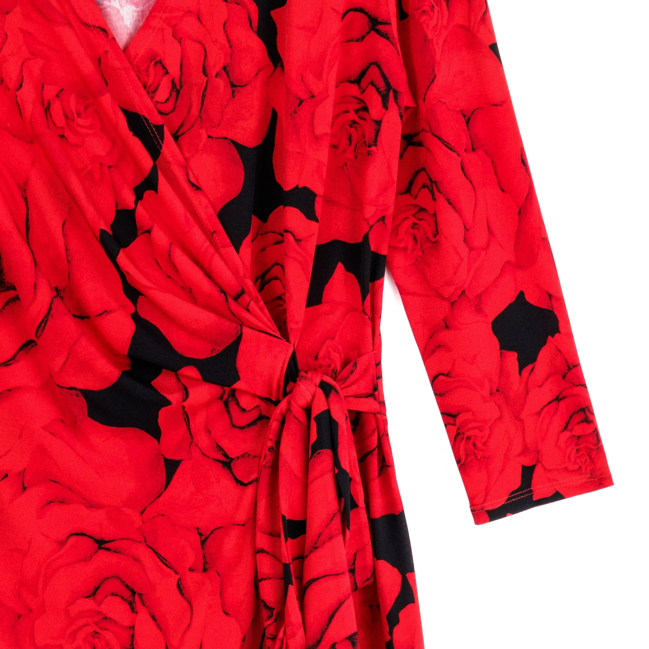 Surplice Faux Wrap Side Tie Tunic - Rose Floret - Limited Sizes!