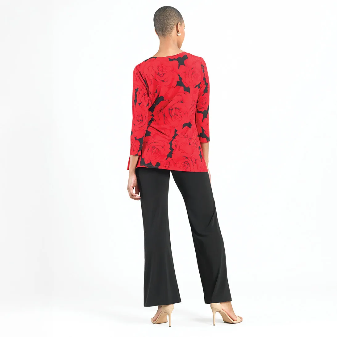 Surplice Faux Wrap Side Tie Tunic - Rose Floret - Limited Sizes!