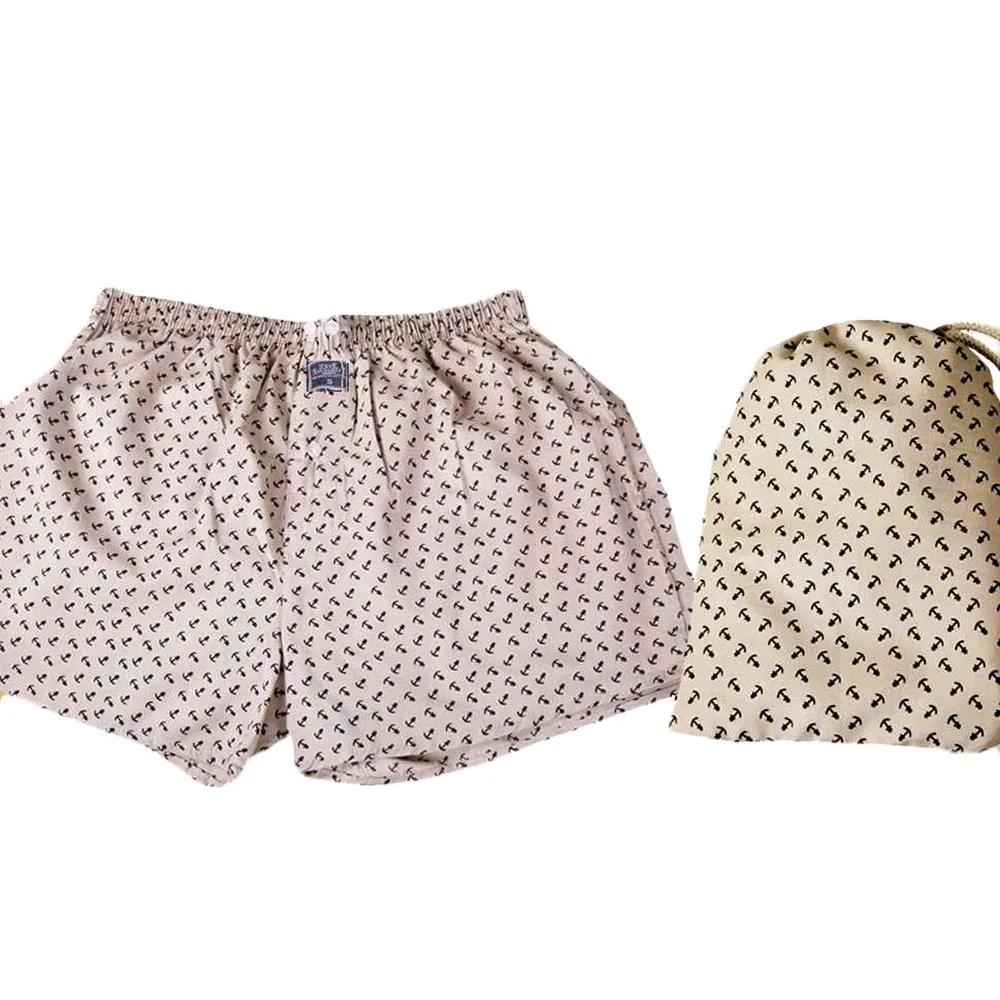 Tan Anchor Mens Boxer Briefs - Cotton Underwear Trunk for Men