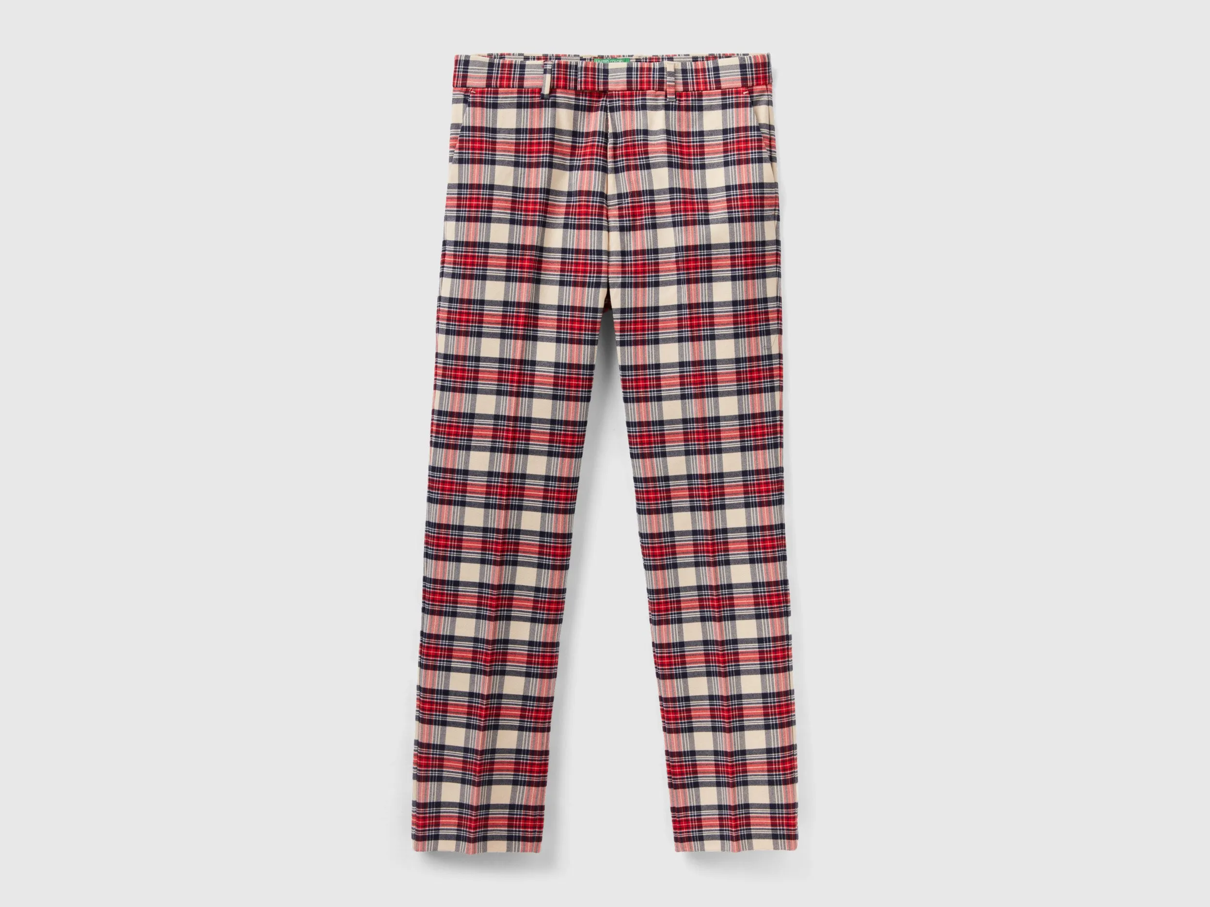 Tartan Check Pattern Slim Fit Red Trousers