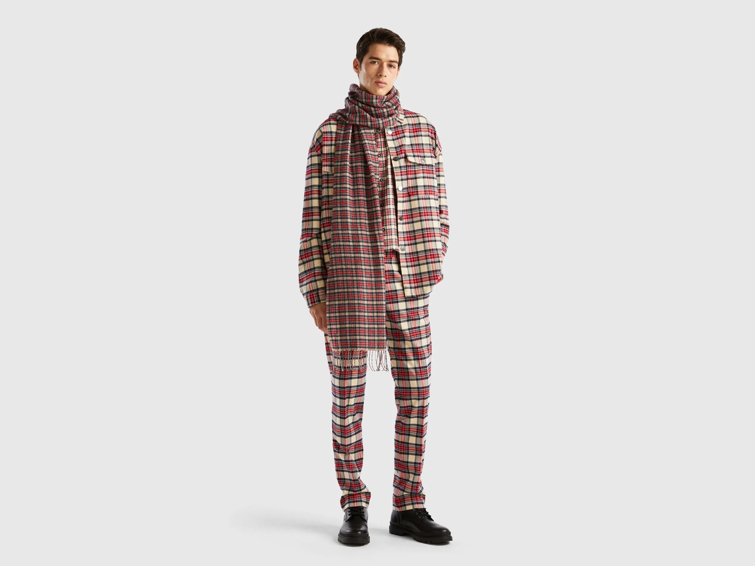 Tartan Check Pattern Slim Fit Red Trousers