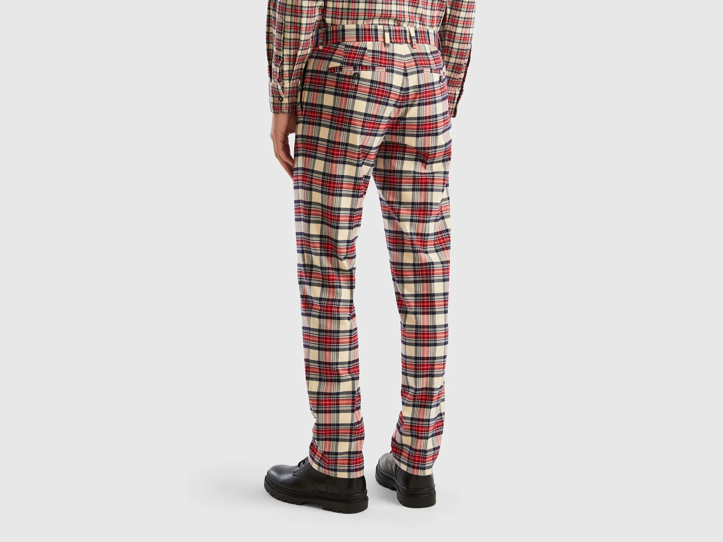 Tartan Check Pattern Slim Fit Red Trousers