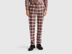 Tartan Check Pattern Slim Fit Red Trousers