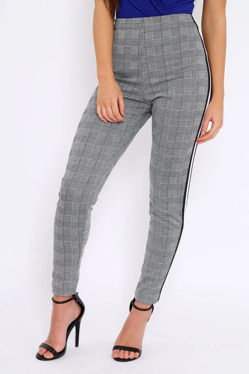 Tartan Trousers with Black and White Side Stripes - Olana