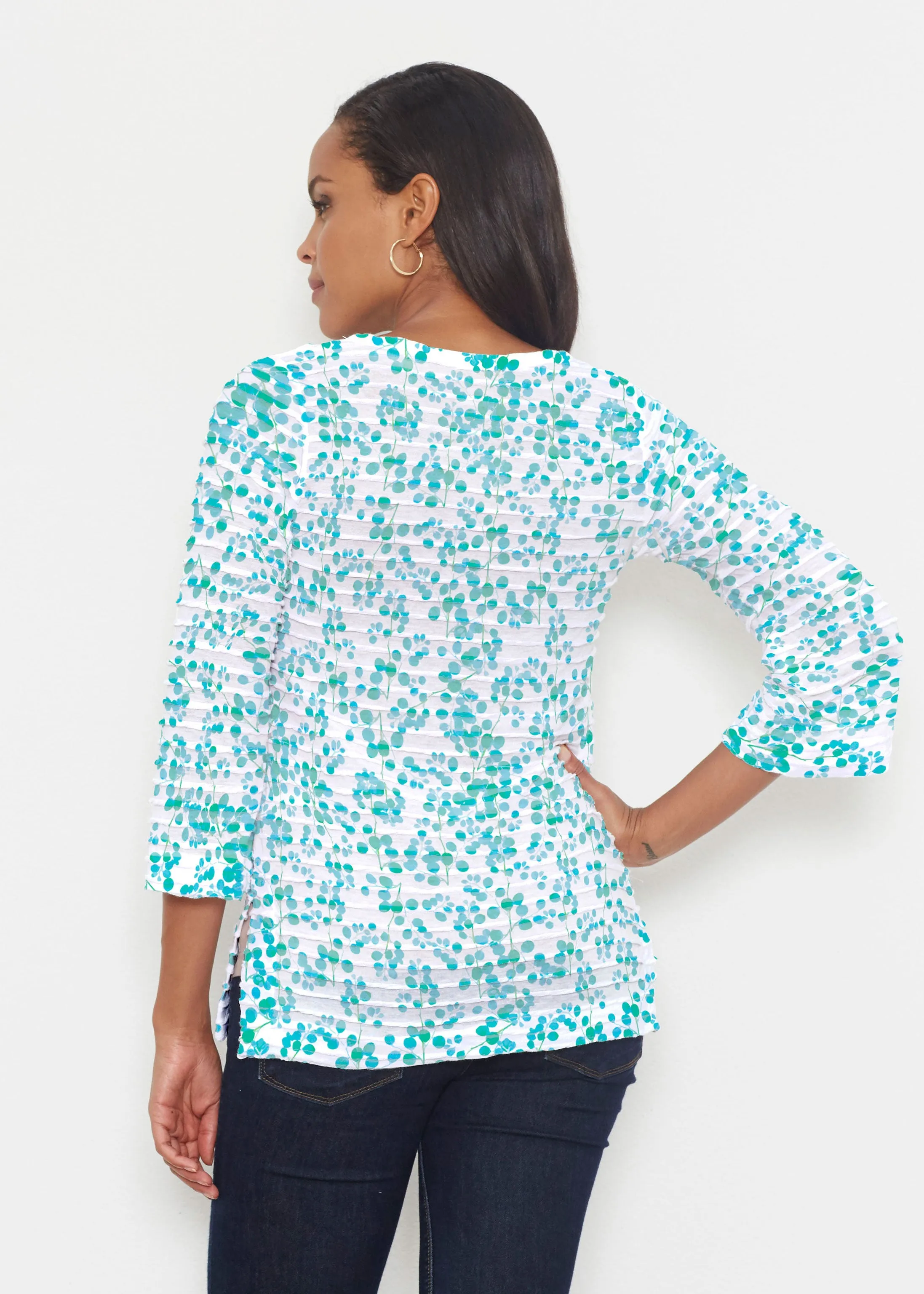 Teal Pome (7863) ~ Banded 3/4 Bell-Sleeve V-Neck Tunic