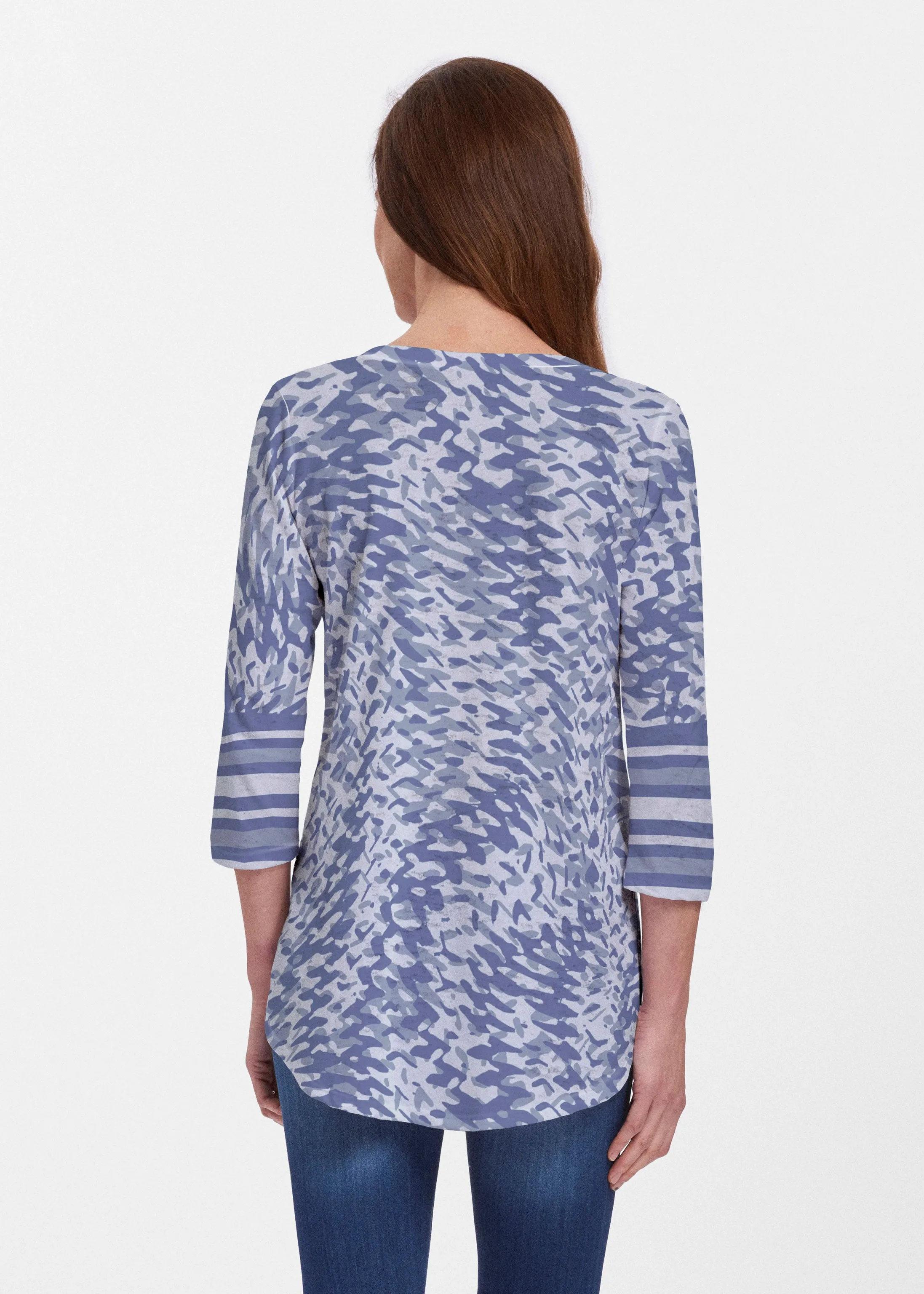 Textured Tracks Blue (7737) ~ Signature V-neck Flowy Tunic