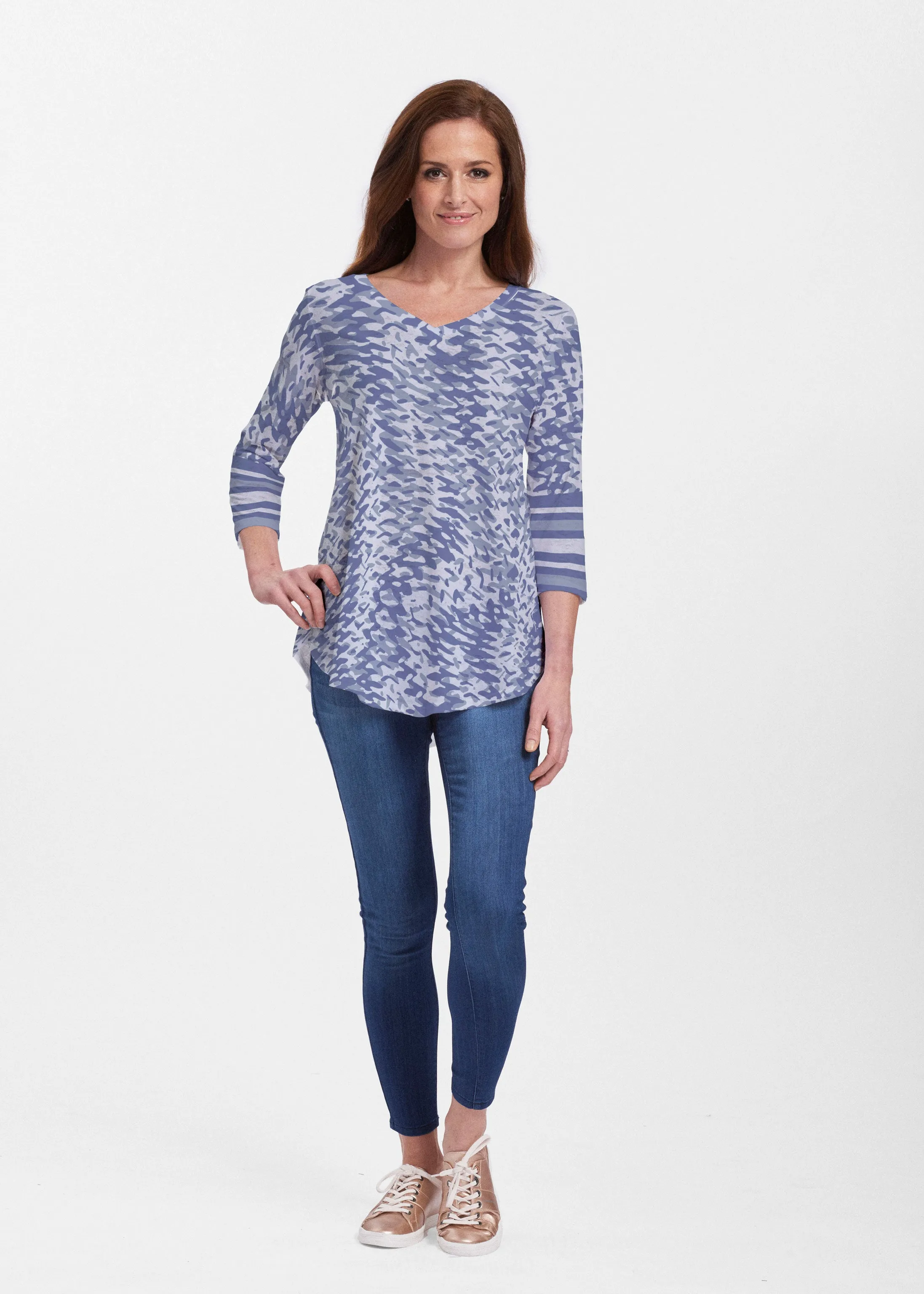 Textured Tracks Blue (7737) ~ Signature V-neck Flowy Tunic