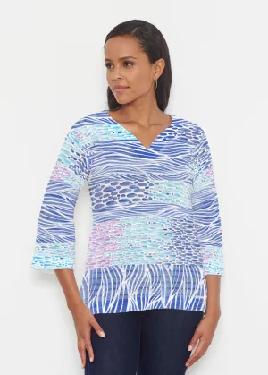 Tidal Stripe (11080) ~ Banded 3/4 Bell-Sleeve V-Neck Tunic