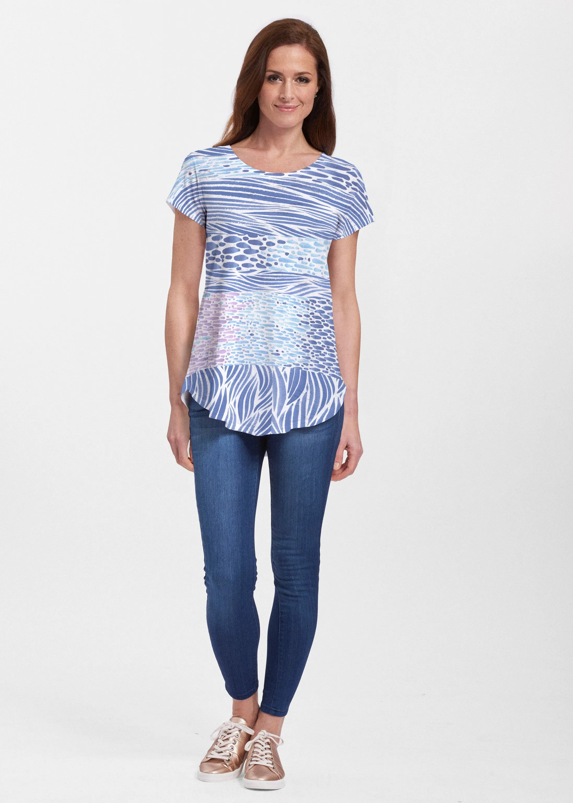 Tidal Stripe (11080) ~ Signature Short Sleeve Scoop Neck Flowy Tunic