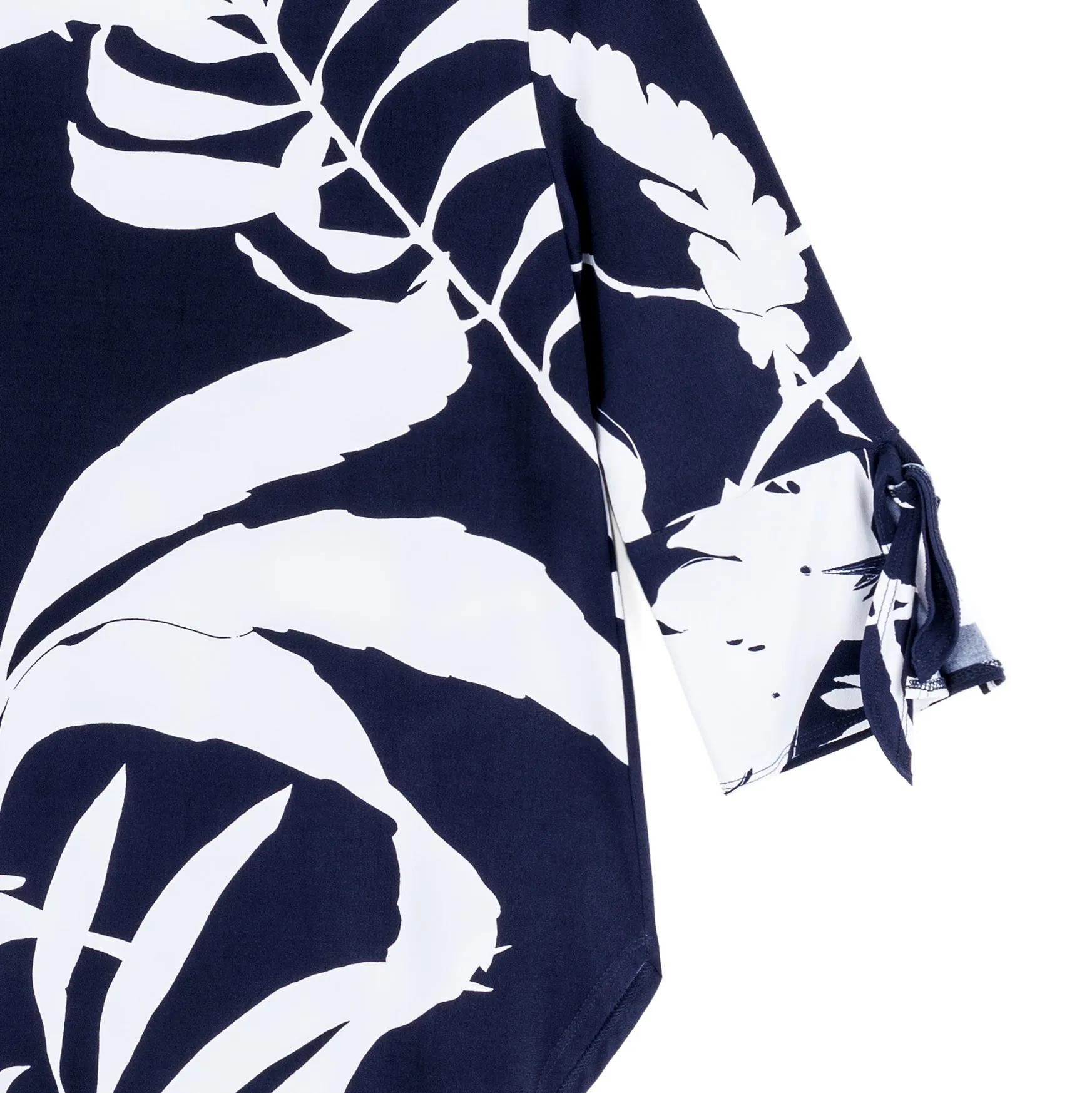 Tie Cuff Curved Hem Tunic - Abstract Branch