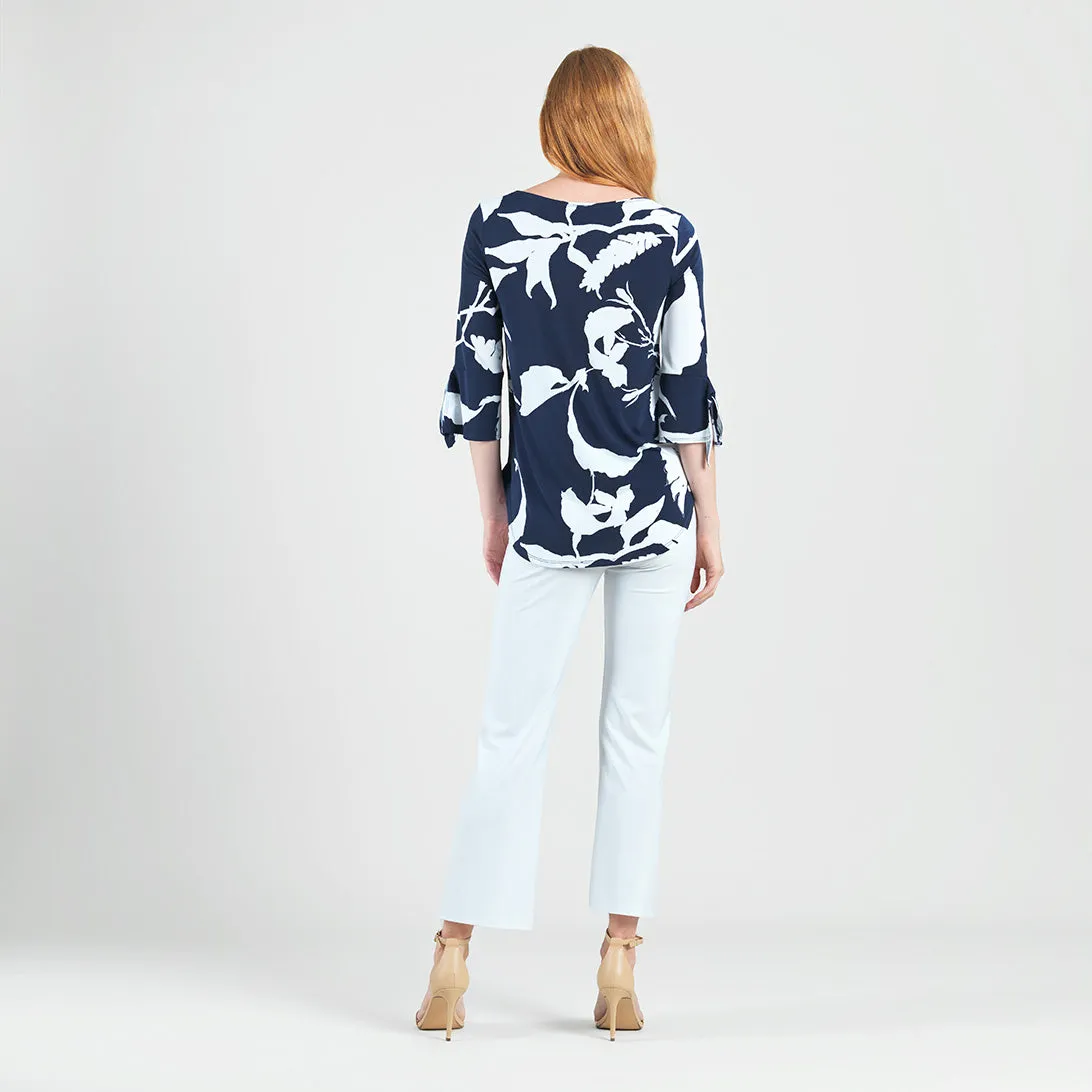 Tie Cuff Curved Hem Tunic - Abstract Branch