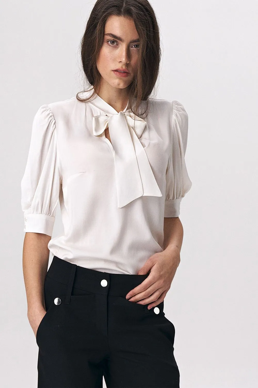 Tie-Neck Bustier Sleeve Blouse