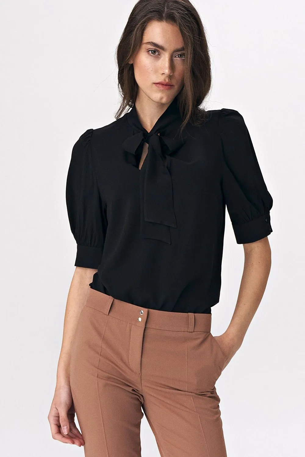Tie-Neck Bustier Sleeve Blouse