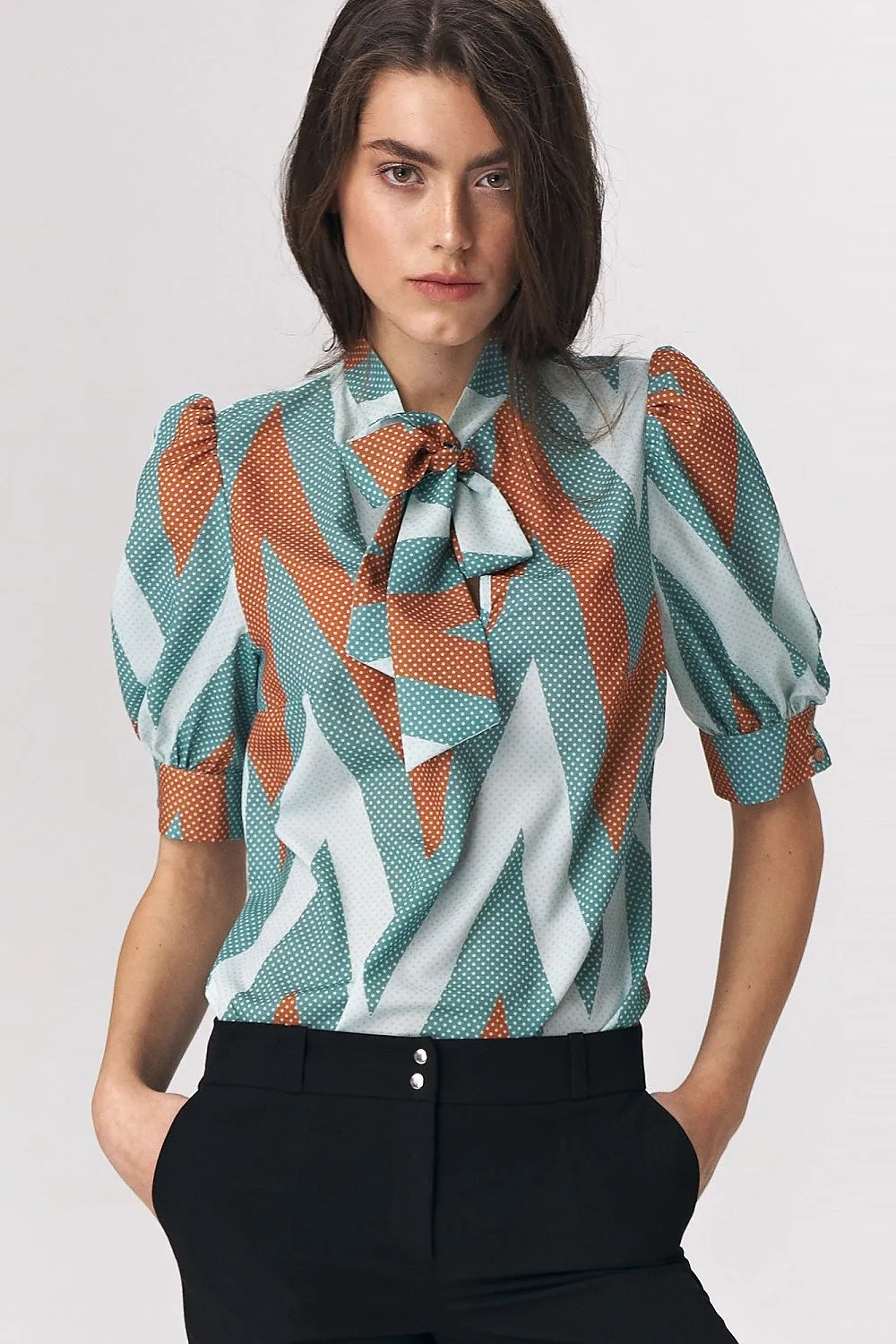 Tie-Neck Bustier Sleeve Blouse