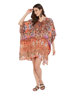 Top For Plus Size Women Floral Kimono Style Polyester Tunic