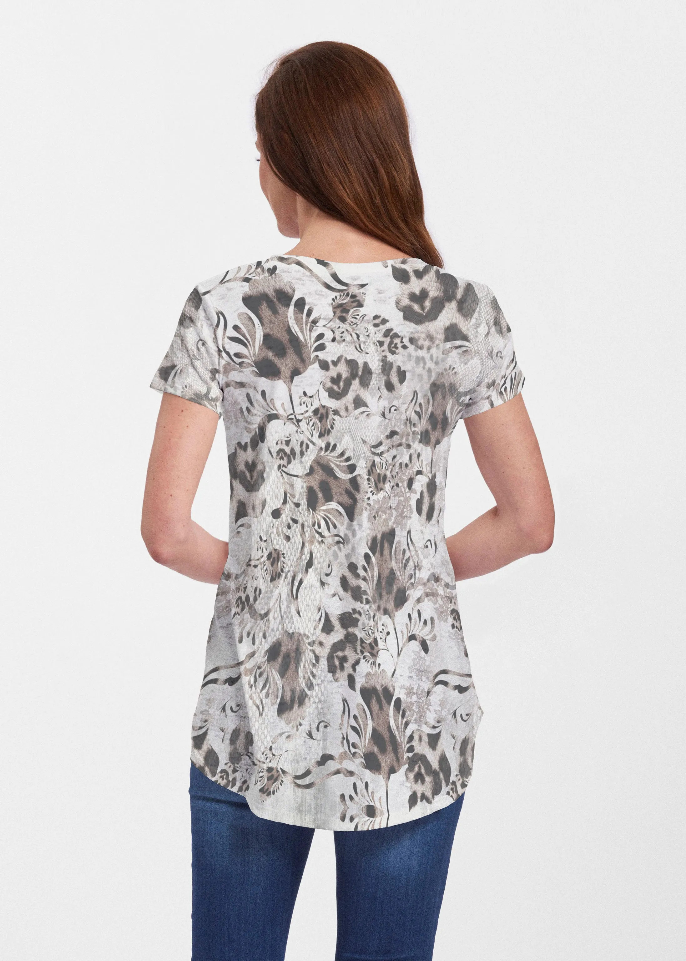 Tulip Leopard Multi (7731) ~ Signature Short Sleeve Scoop Neck Flowy Tunic